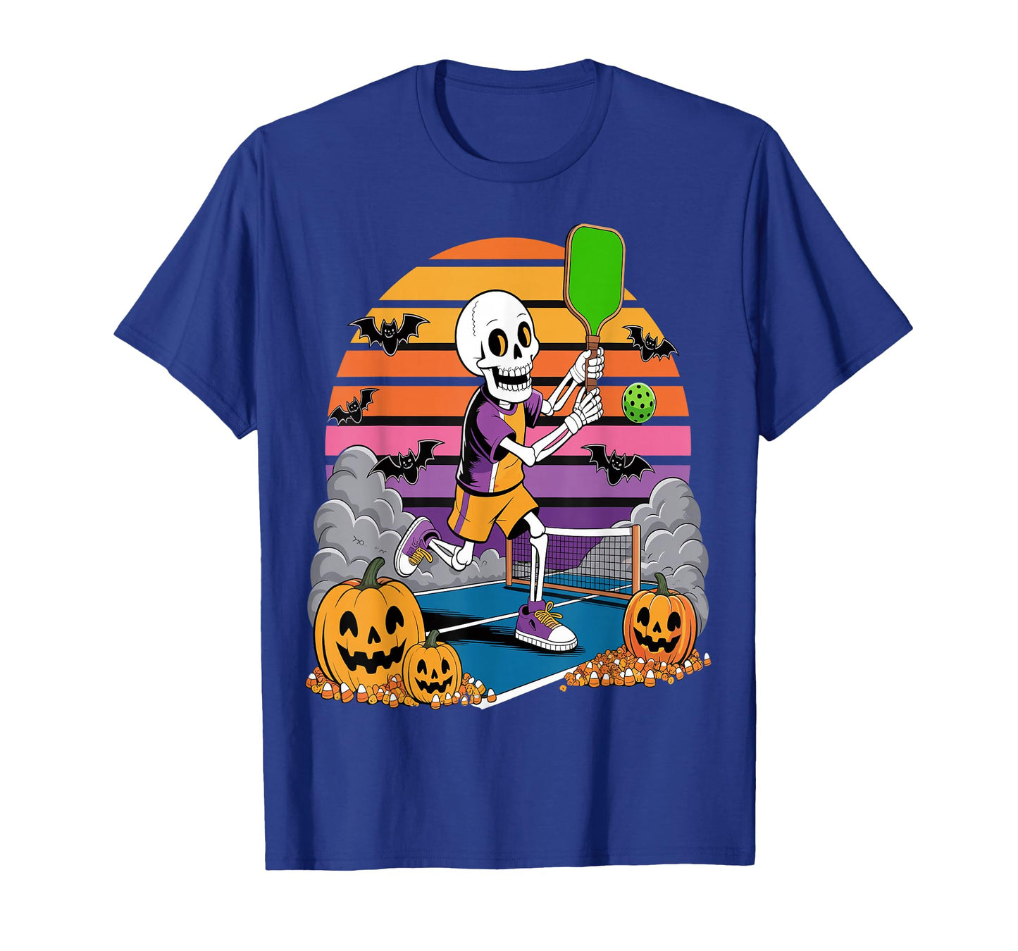 Pumpkin Skeleton Halloween Pickleball Spooky Sports T-Shirt