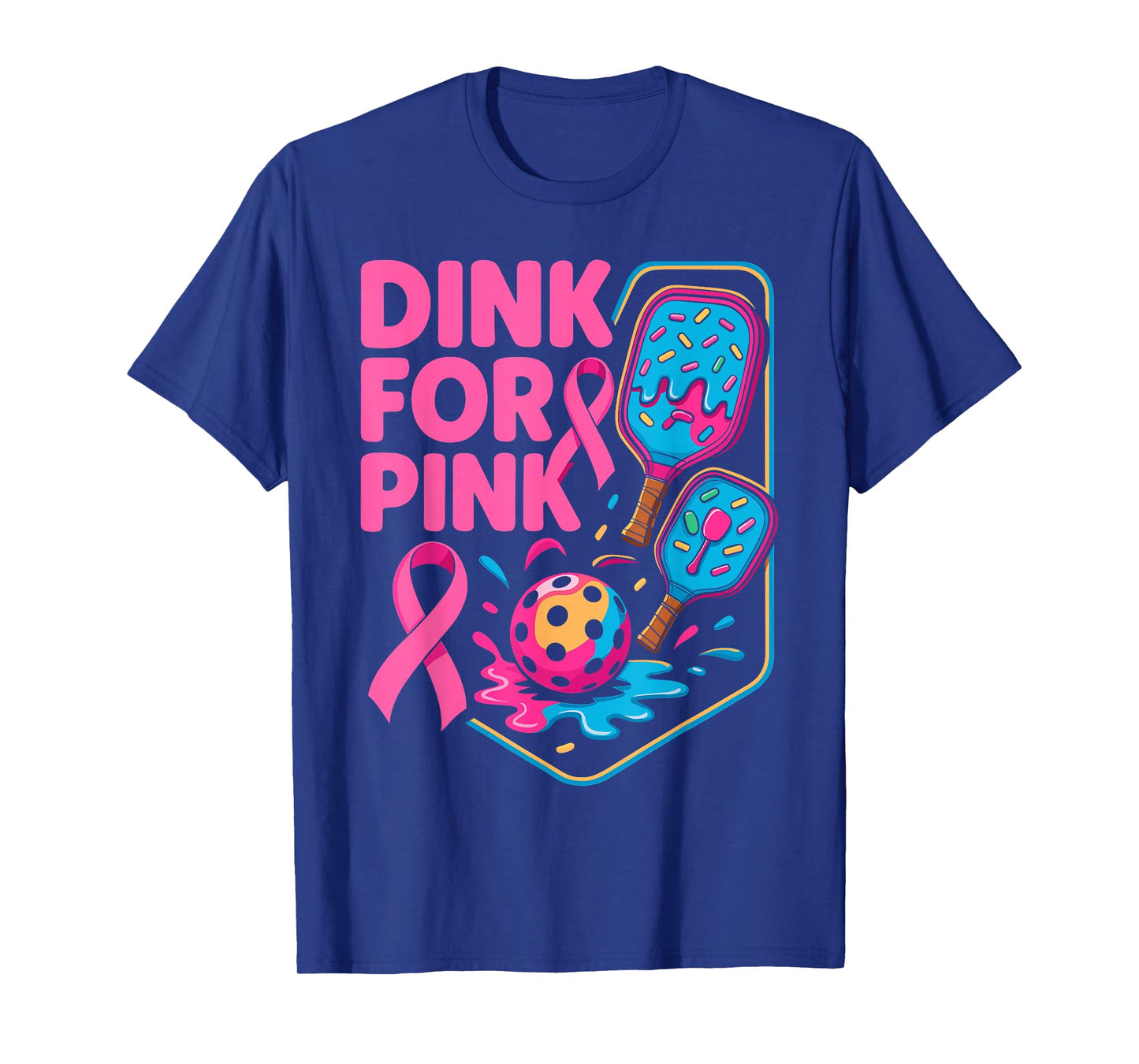 Dink For Pink Breast Cancer Awareness Pickleball Pink Ribbon T-Shirt