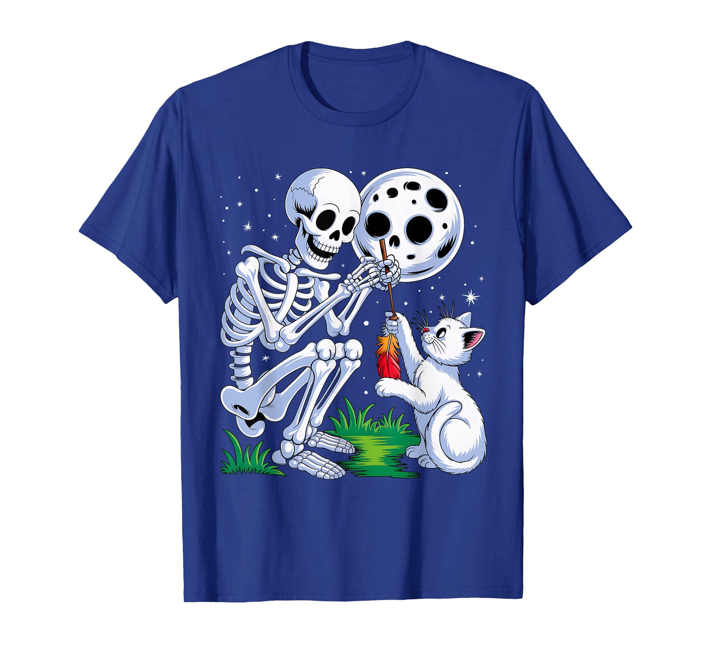 Skeleton Cat Moon Night Halloween Funny Cute Men Women Girls T-Shirt