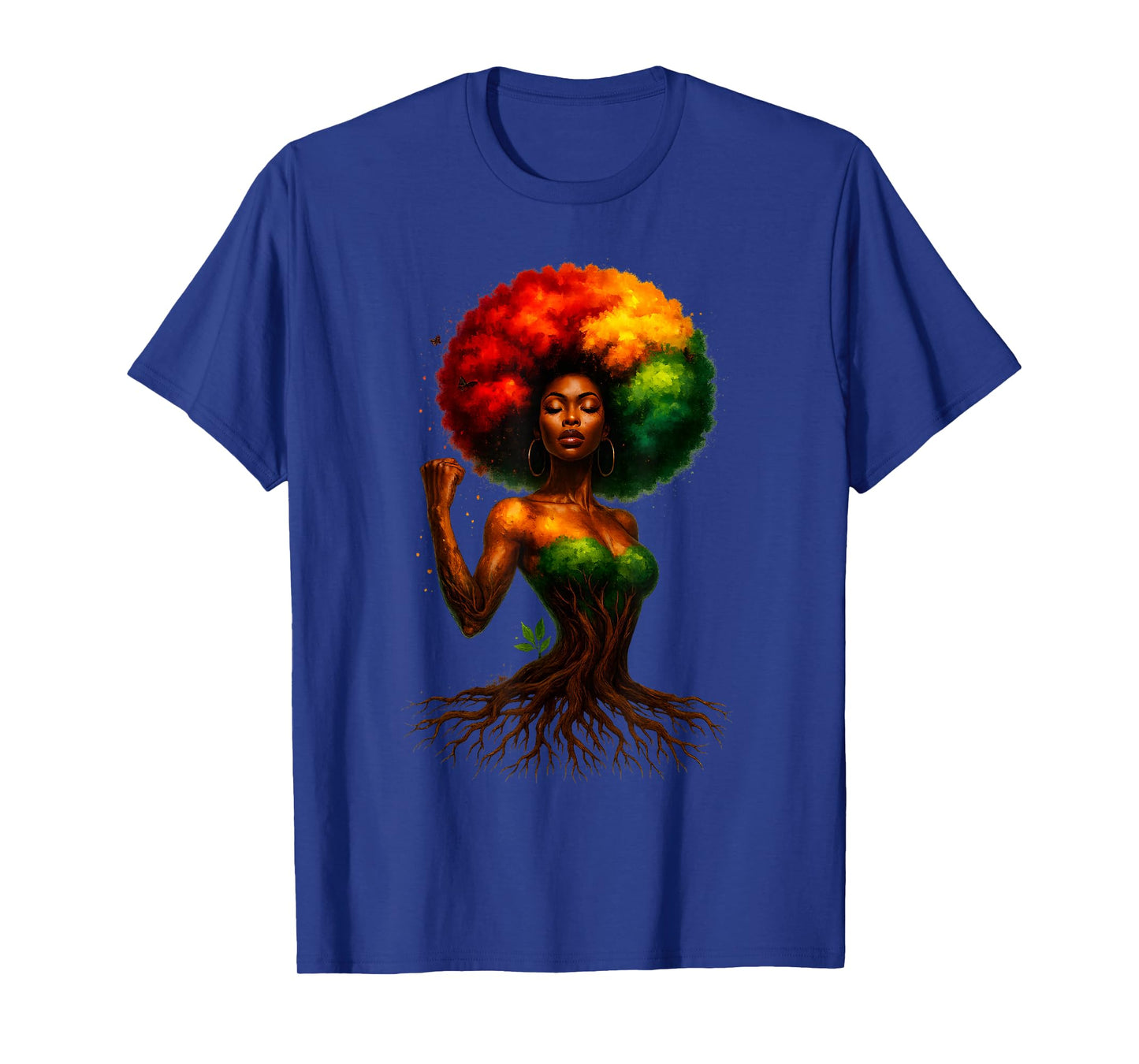 Afro Tree Woman Black Queen Melanin Roots Pride African Girl T-Shirt