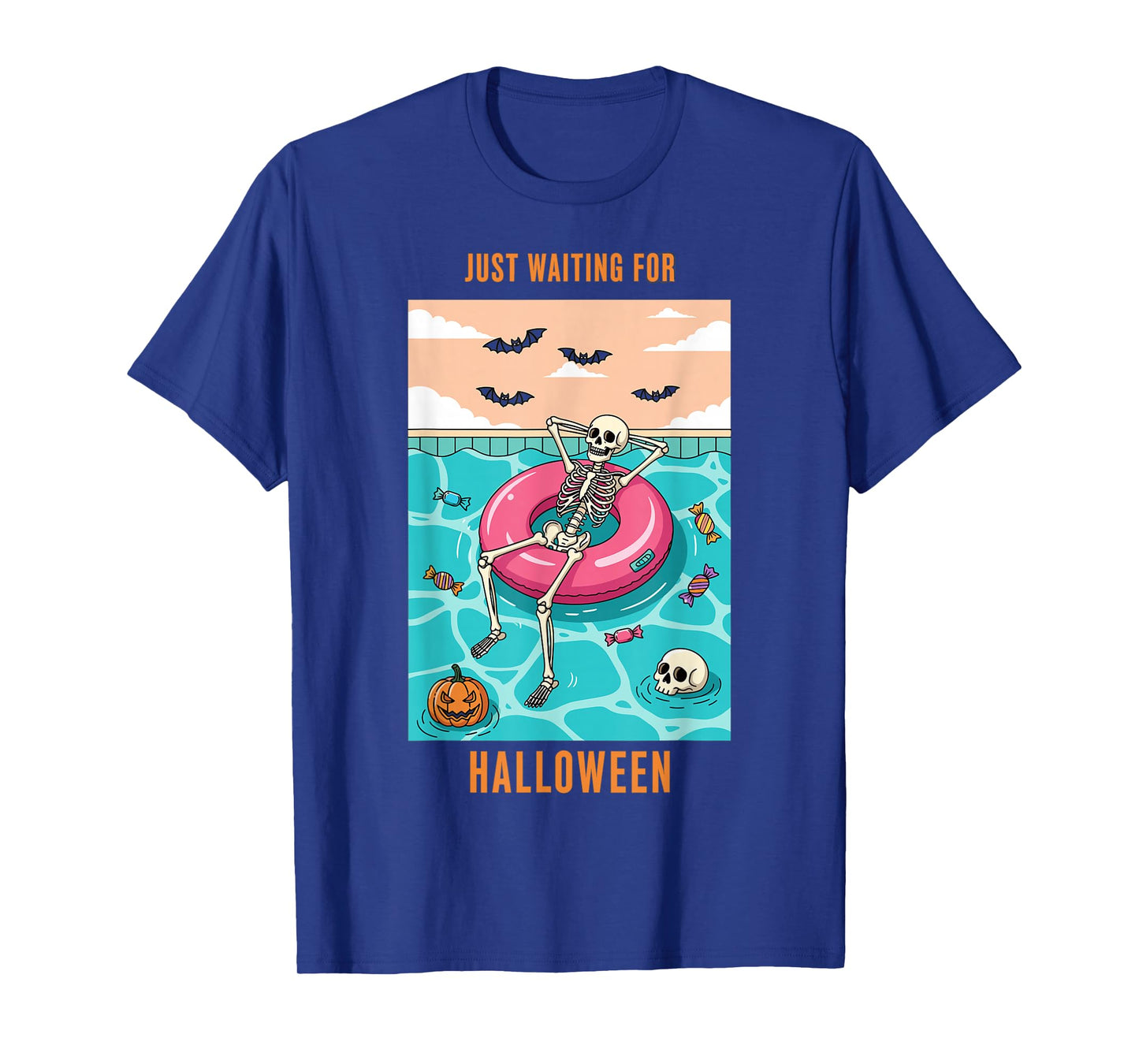 Just Waiting for Halloween Skeleton Float Spooky Fun T-Shirt