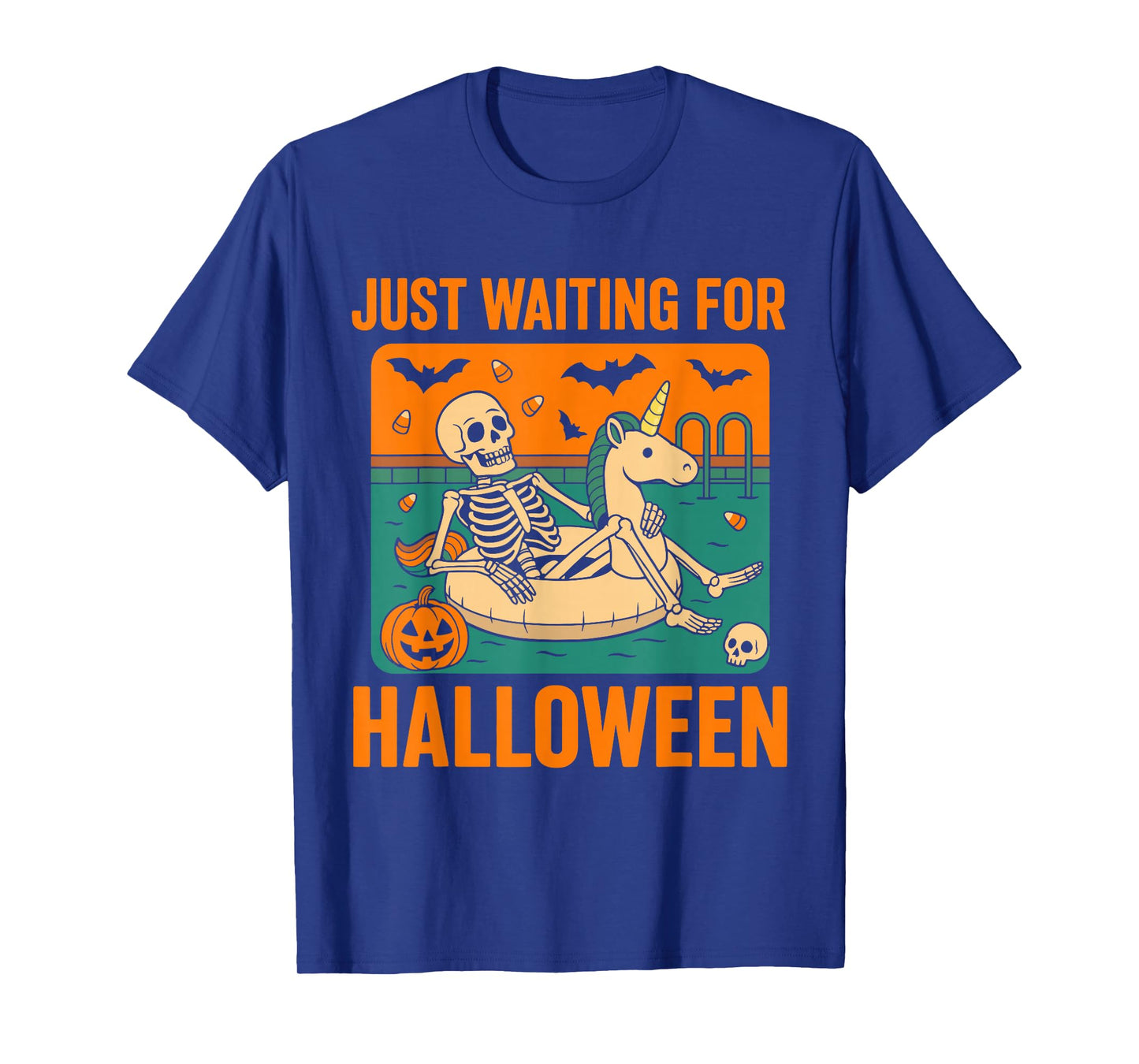 Funny Spooky Summer Skeleton Cool Just Waiting for Halloween T-Shirt