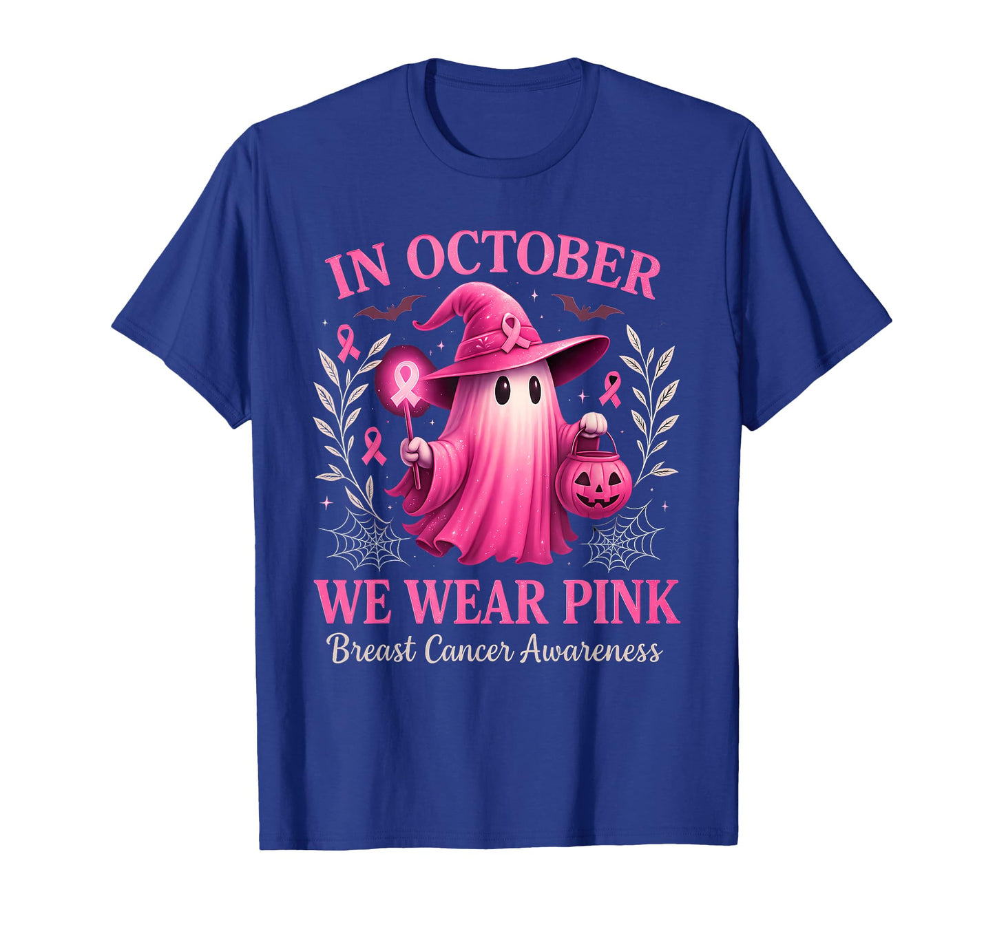 in October We Wear Pink Breast Cancer Awareness Halloween T-Shirt