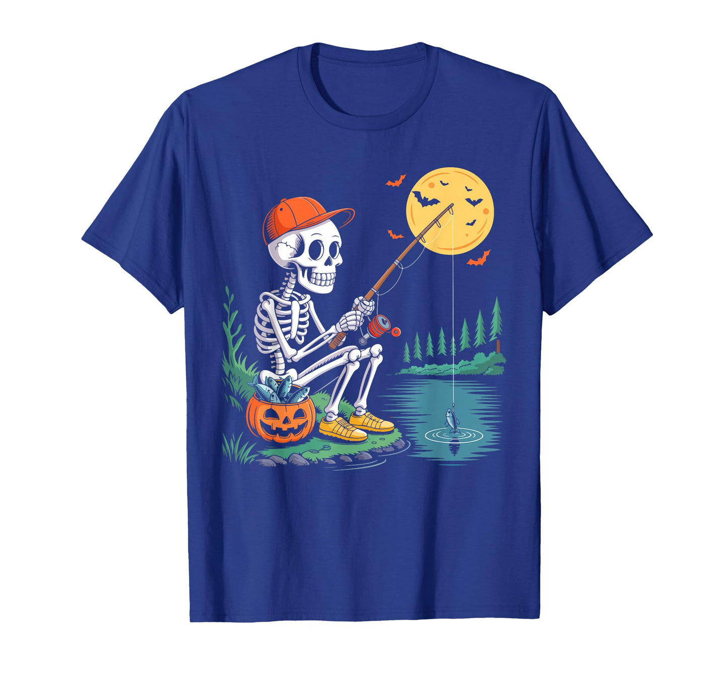 Skeleton Fishing Halloween Costume Funny Fishing Boys Kids T-Shirt