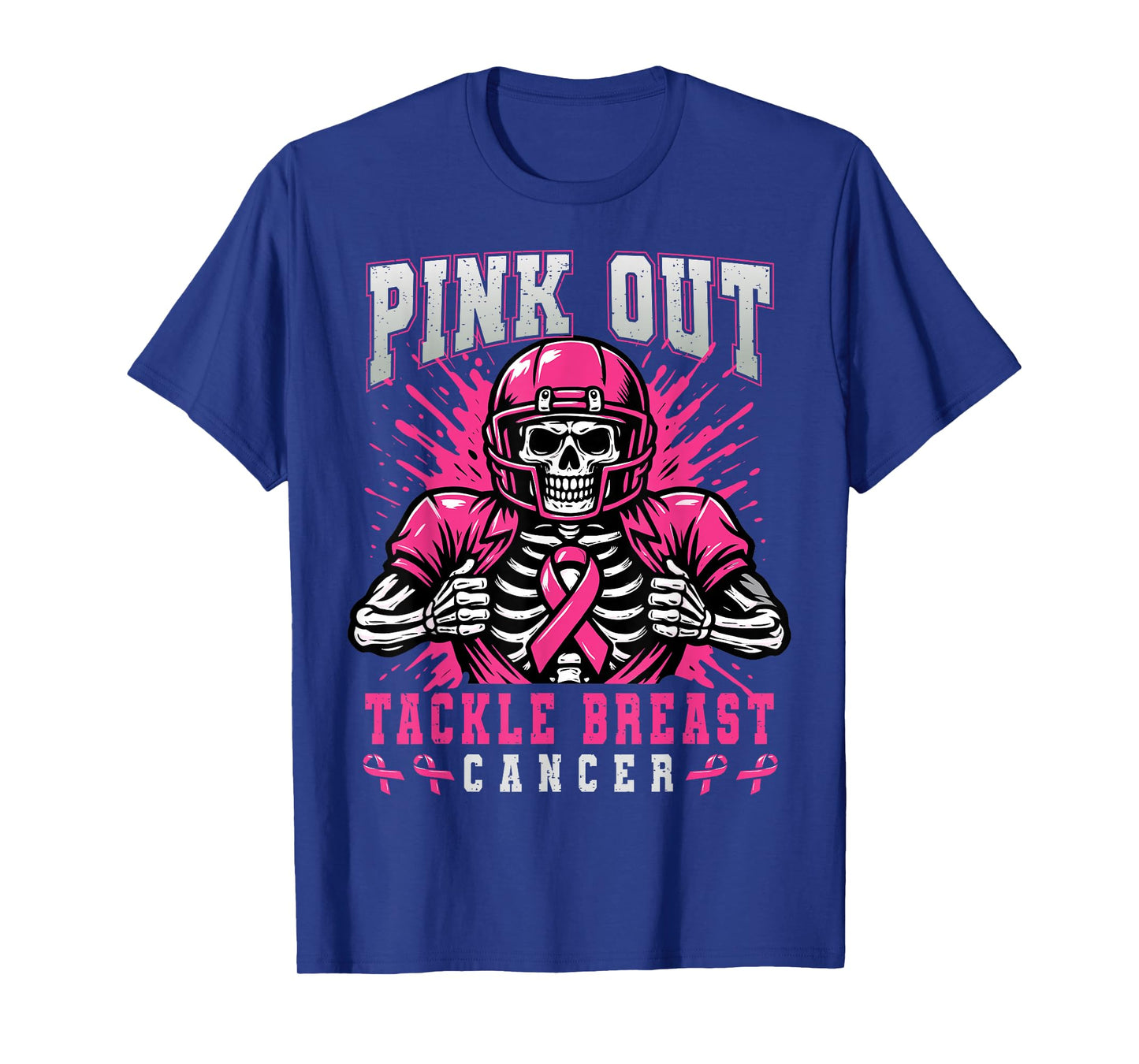 Pink Out Tackle Breast Cancer Football Skeleton Halloween T-Shirt