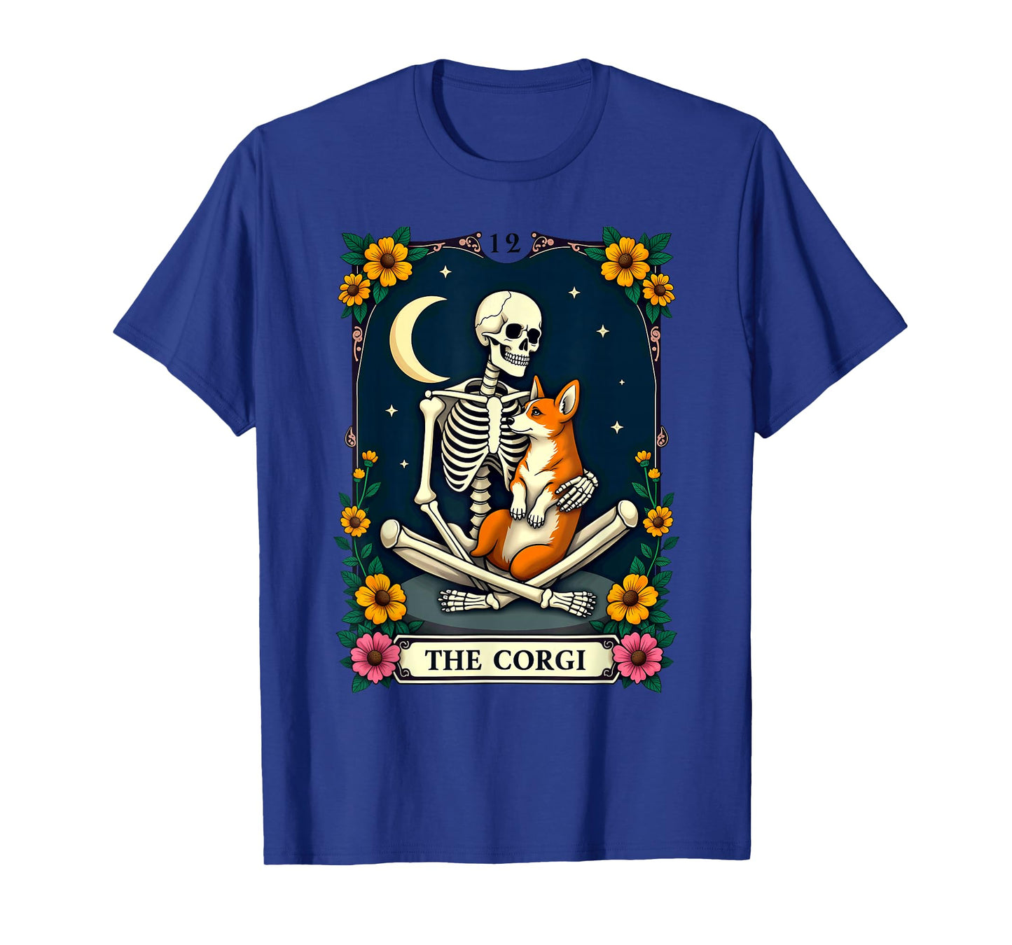 Gothic Tarot Card The Corgi Skeleton Halloween T-Shirt