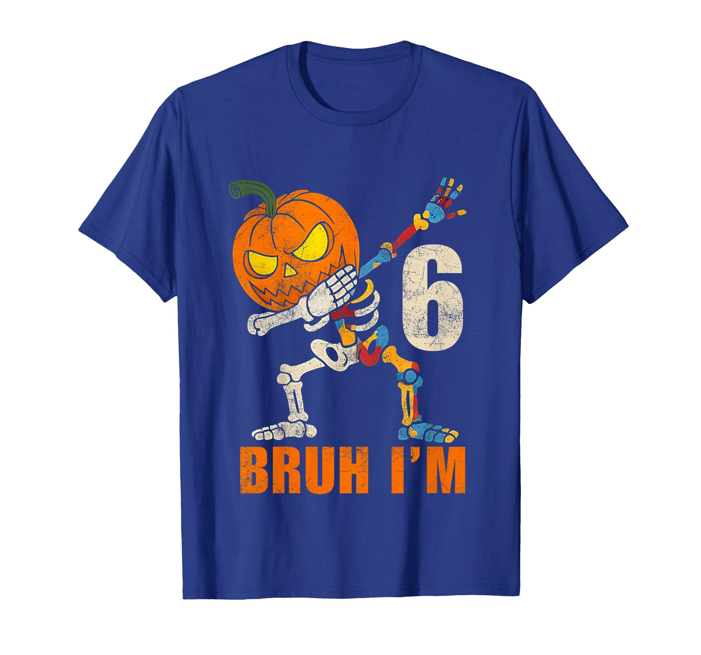 Kids Bruh I’m 6 Skeleton Autism Awareness Dabbing Halloween Boys T-Shirt