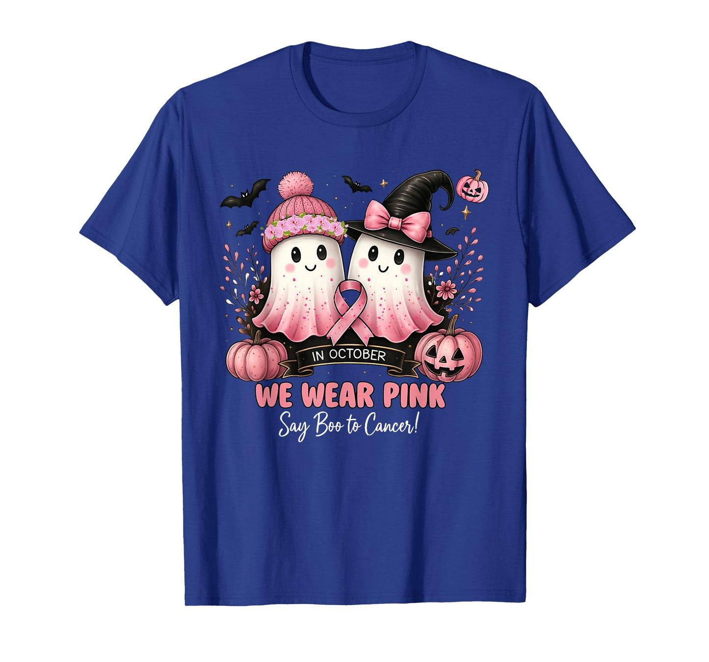 in October We Wear Pink Say Boo to Cancer Halloween Ghost T-Shirt