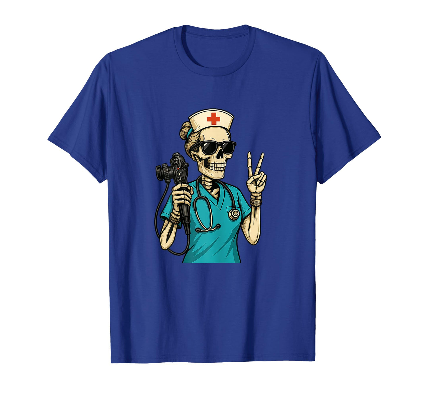Funny Skeleton Goth Nurse Gastro RN Peace Sign Halloween T-Shirt