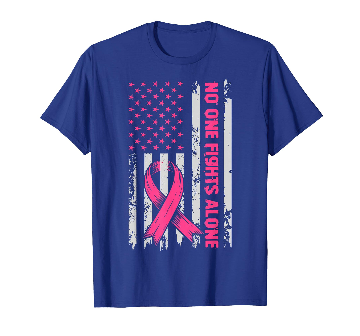 No One Fights Breast Cancer Alone US Flag Pink Ribbon T-Shirt