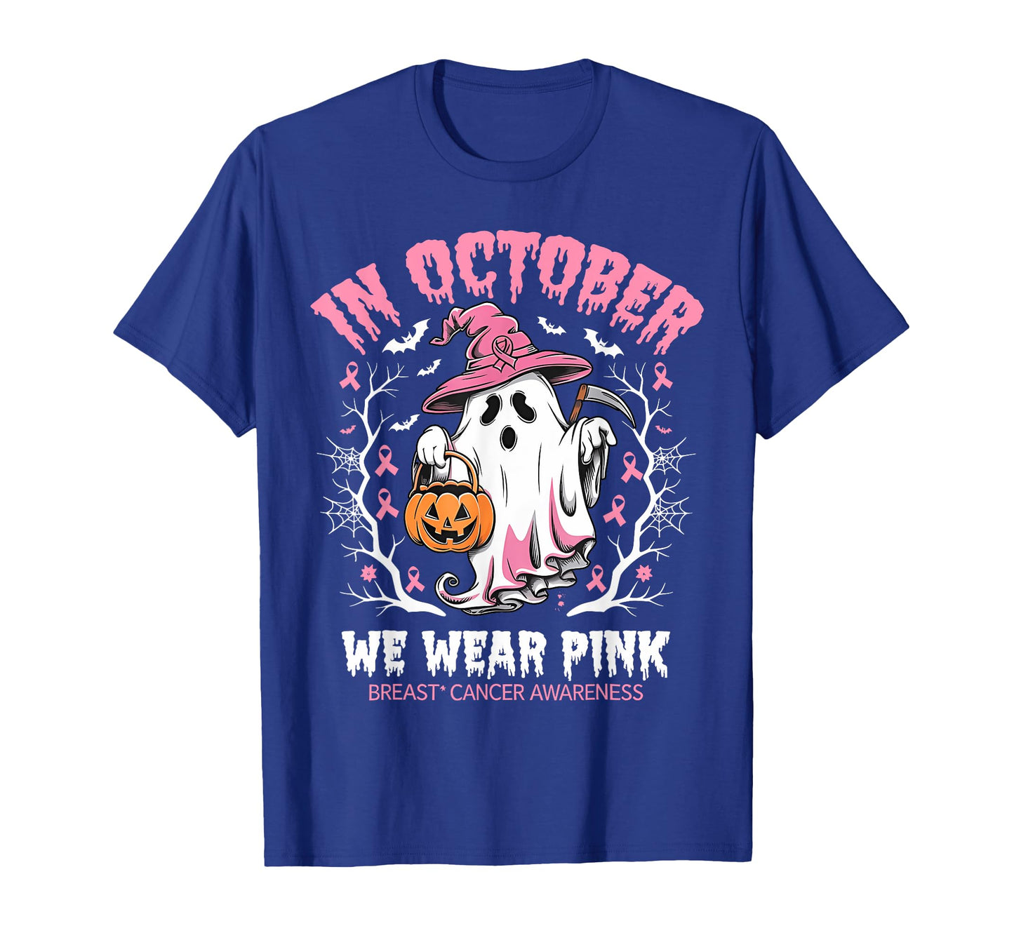 in October We Wear Pink Halloween Breast Cancer Awareness T-Shirt