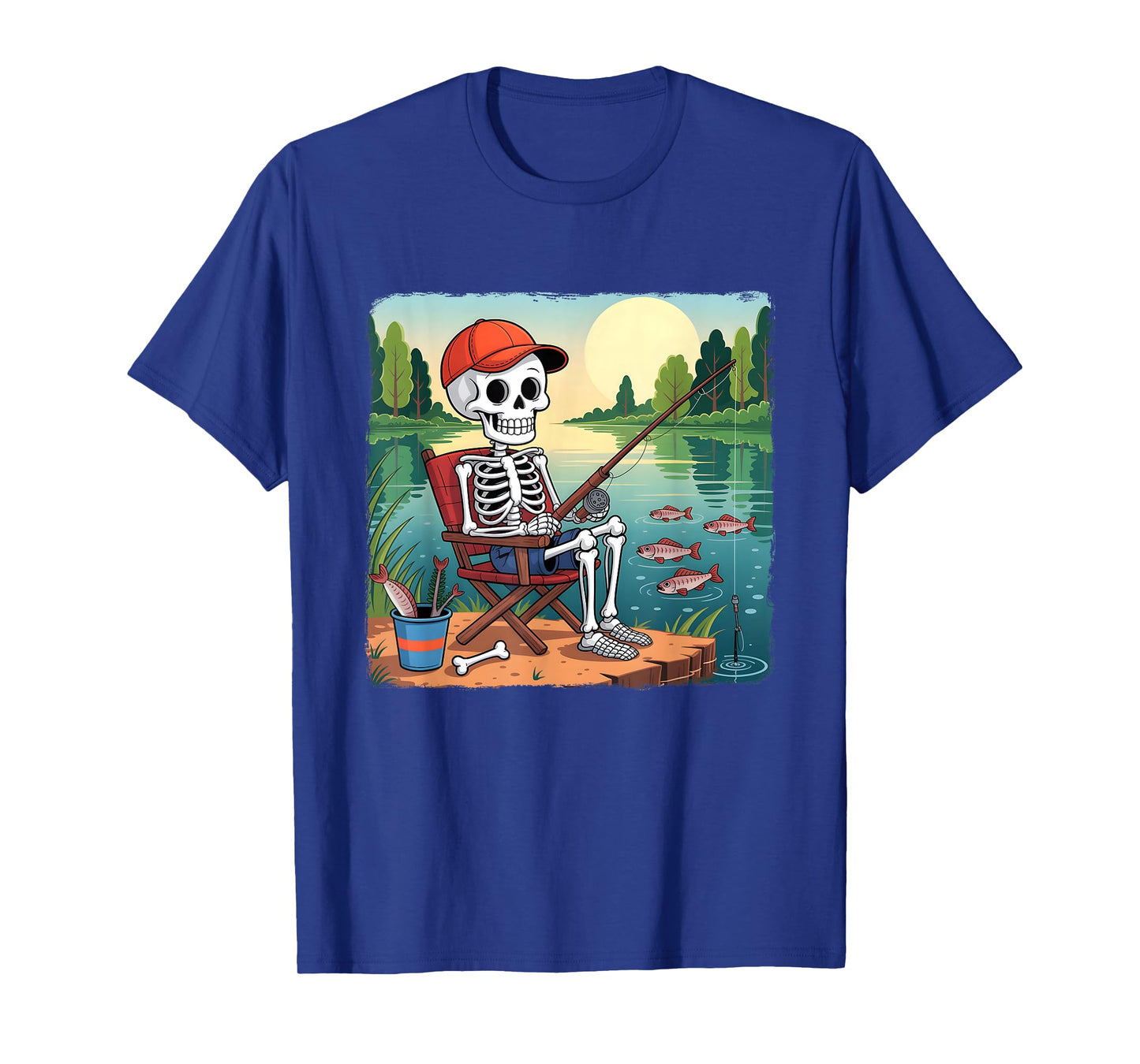 Skeleton Fishing by Lake Halloween Fisherman Fish Love T-Shirt