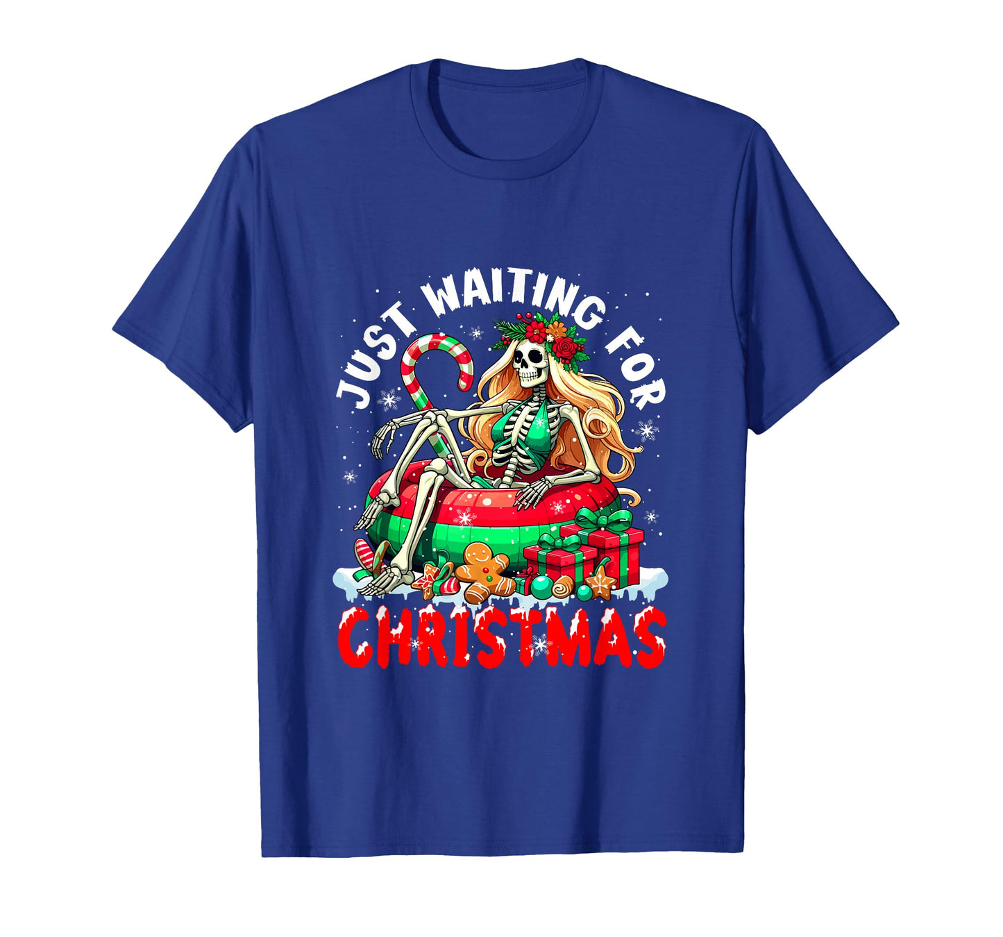 Waiting for Christmas Skeleton Woman Relaxing Xmas Cookies T-Shirt