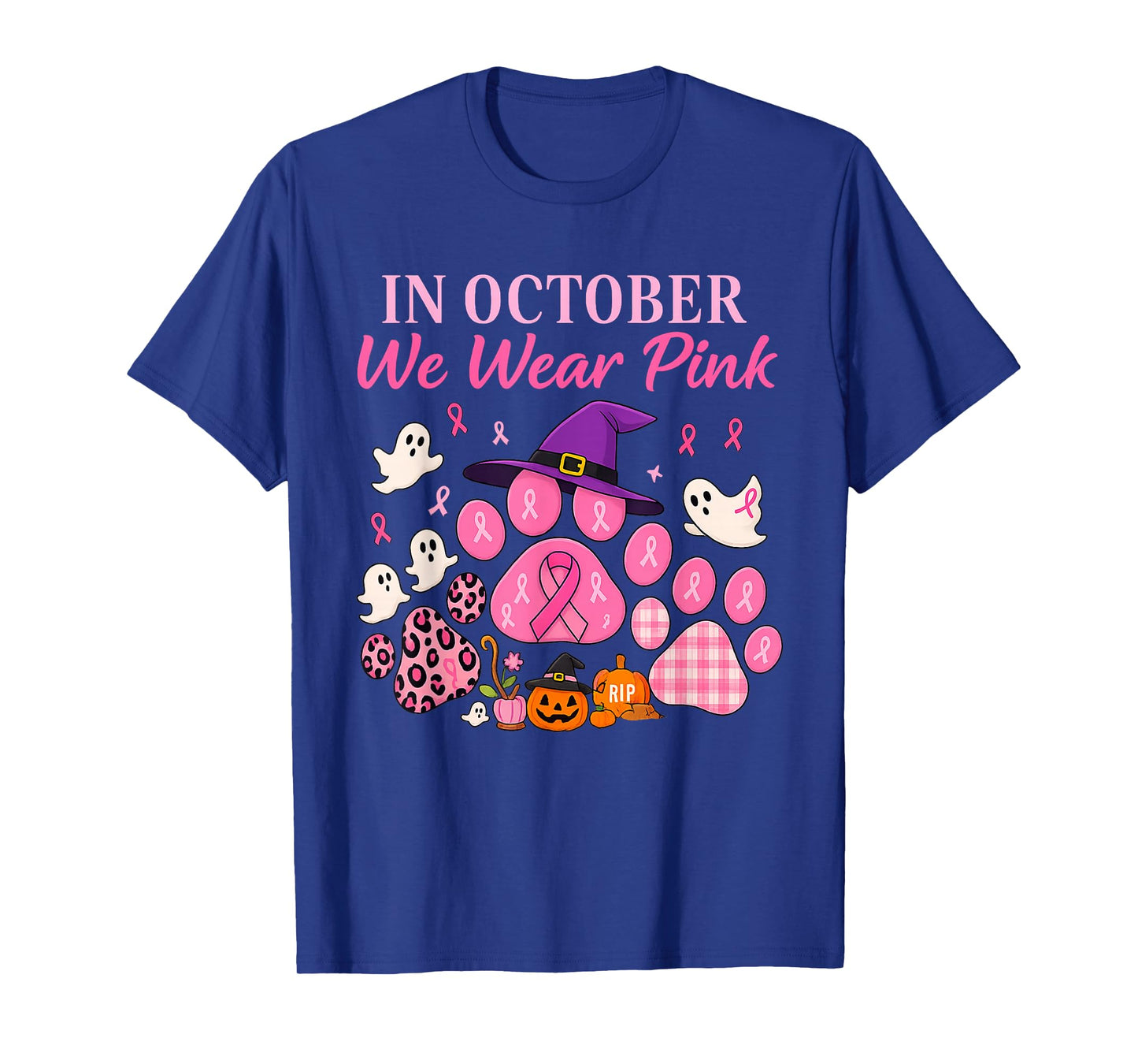in October We Wear Pink Dog Paw Breast Cancer Awareness T-Shirt
