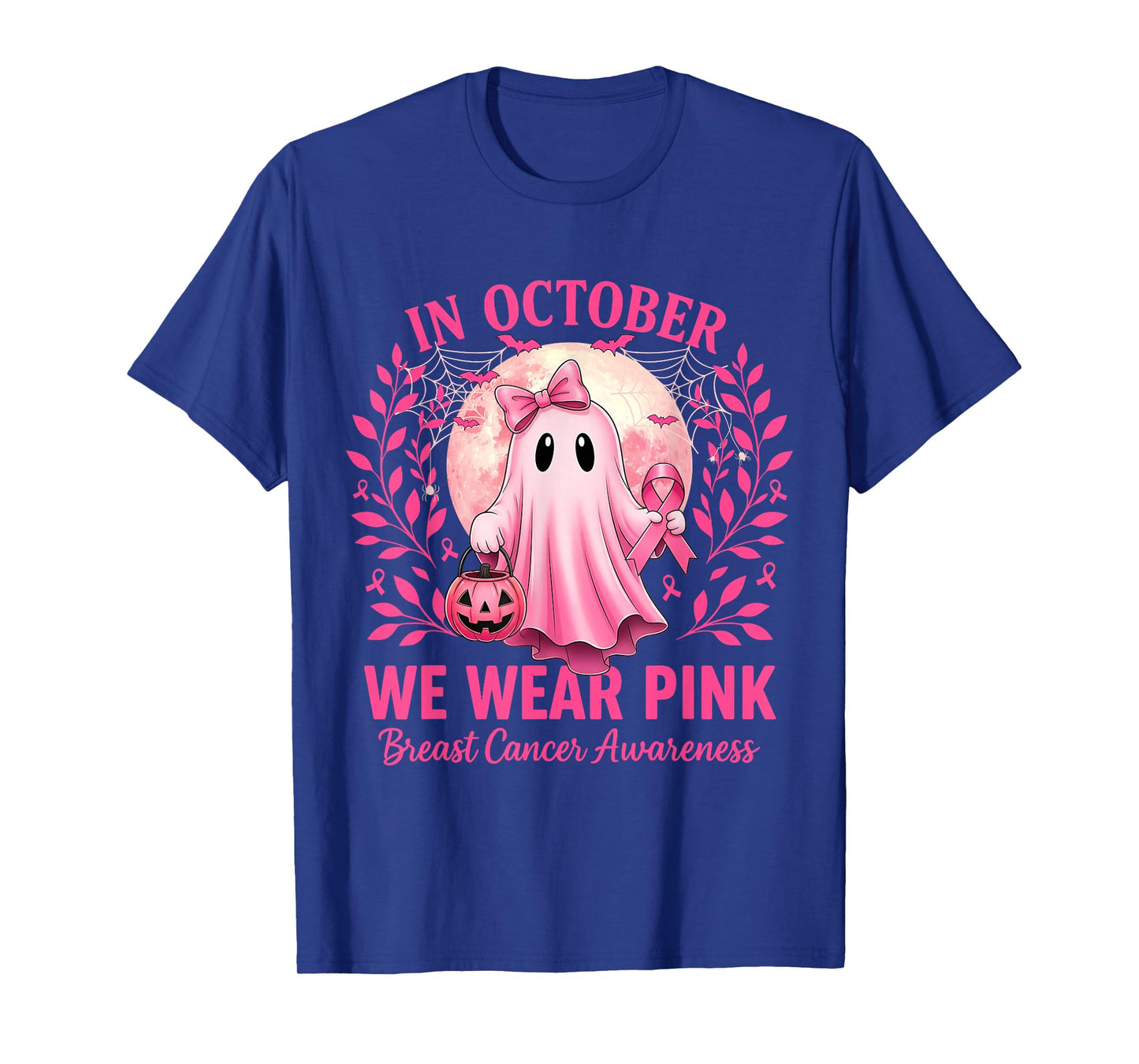 in October We Wear Pink Breast Cancer Awareness Halloween T-Shirt