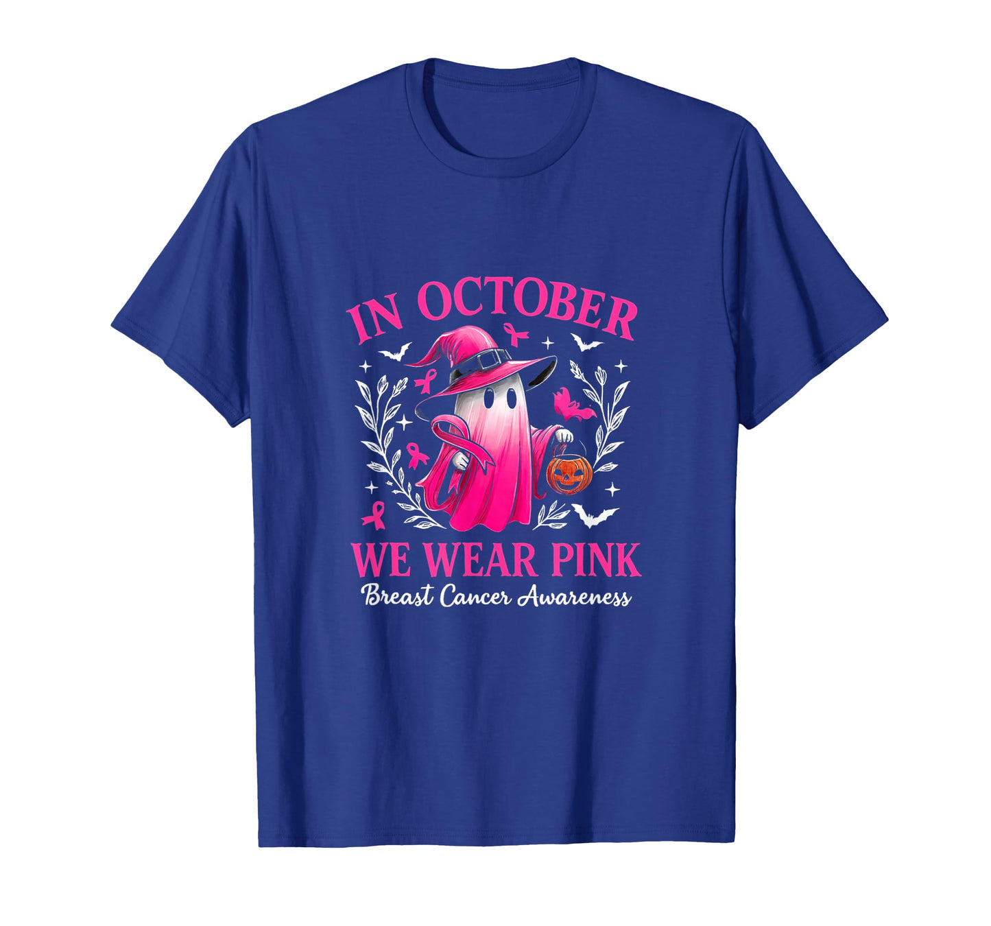 in October We Wear Pink Ghost Awareness Halloween T-Shirt