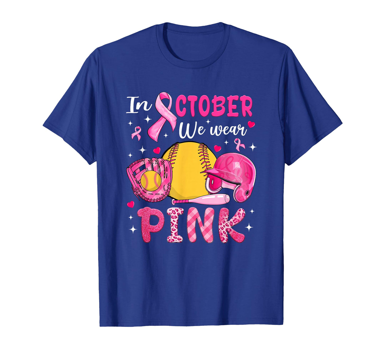 in October We Wear Pink Softball Breast Cancer Awareness T-Shirt