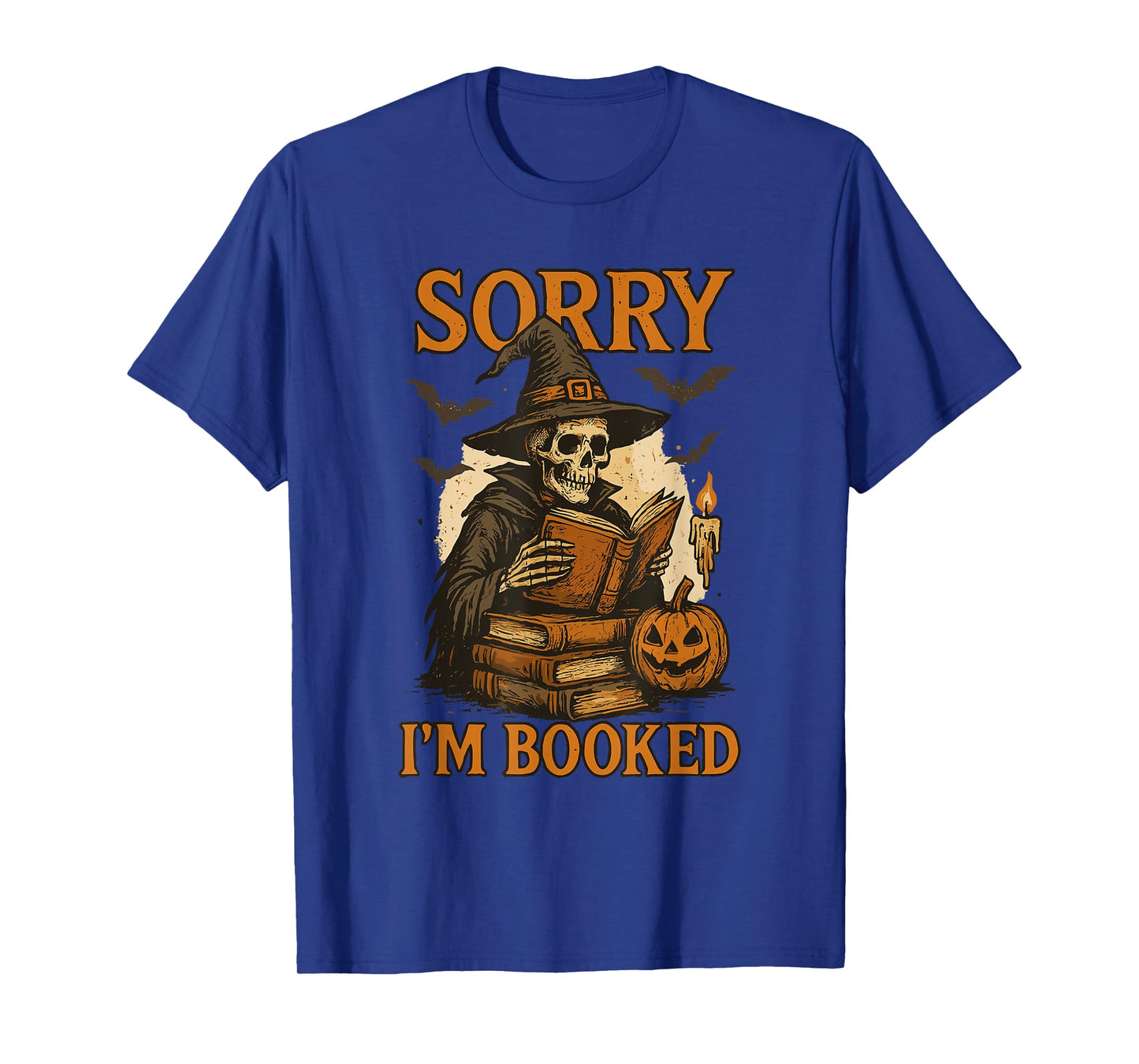 Sorry I’m Booked Funny Halloween Skeleton Reading Book Lover T-Shirt