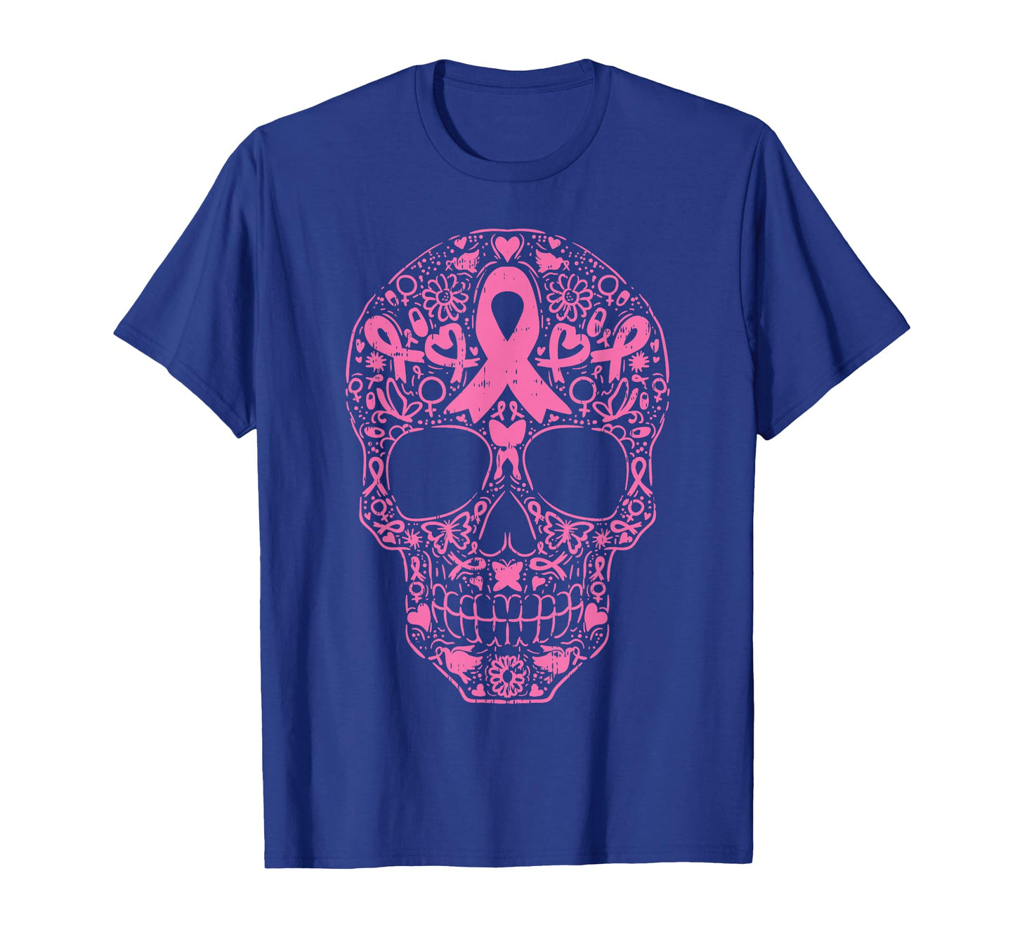 Sugar Skull Pink Ribbon Calavera Breast Cancer Awareness T-Shirt
