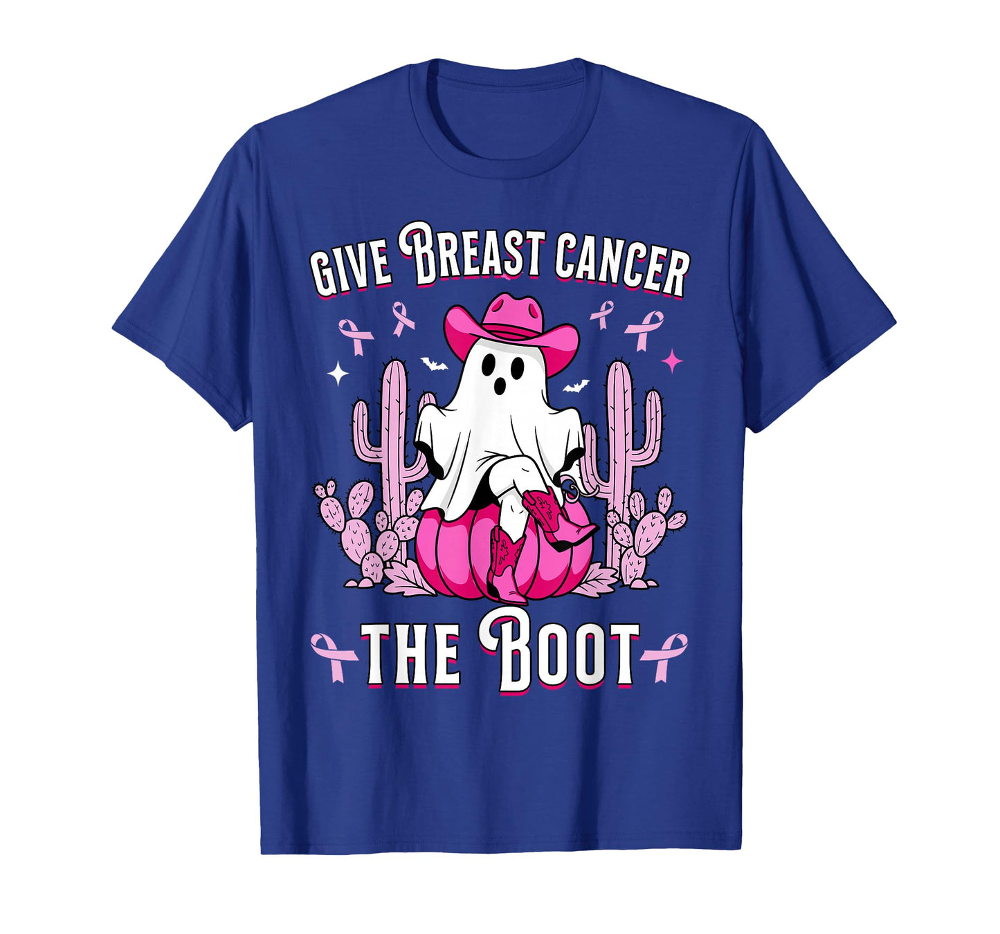 Give Breast Cancer The Boot Ghost Cowgirl Cancer Awareness T-Shirt