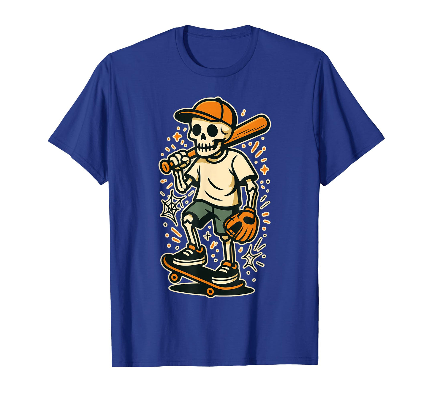 Halloween Skeleton Baseball Skateboard Kids Graphic T-Shirt