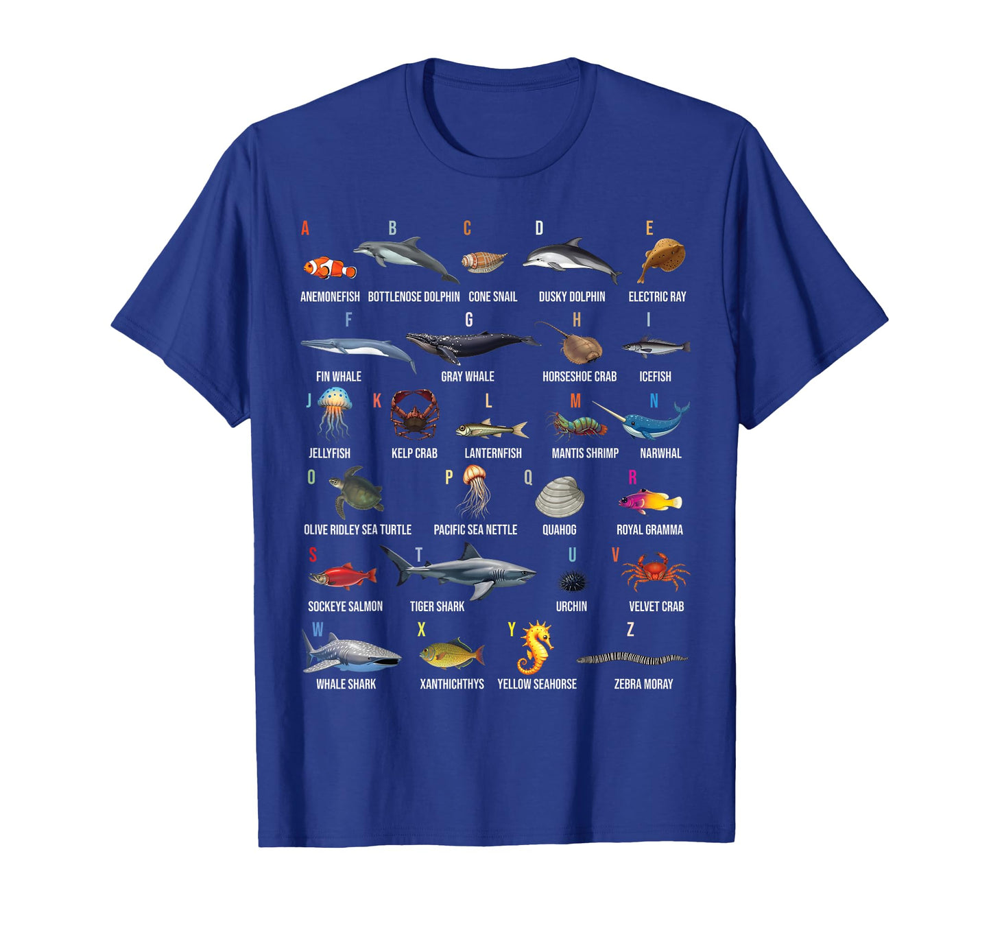 A-Z Ocean Life Alphabet Marine Creatures Exploration T-Shirt