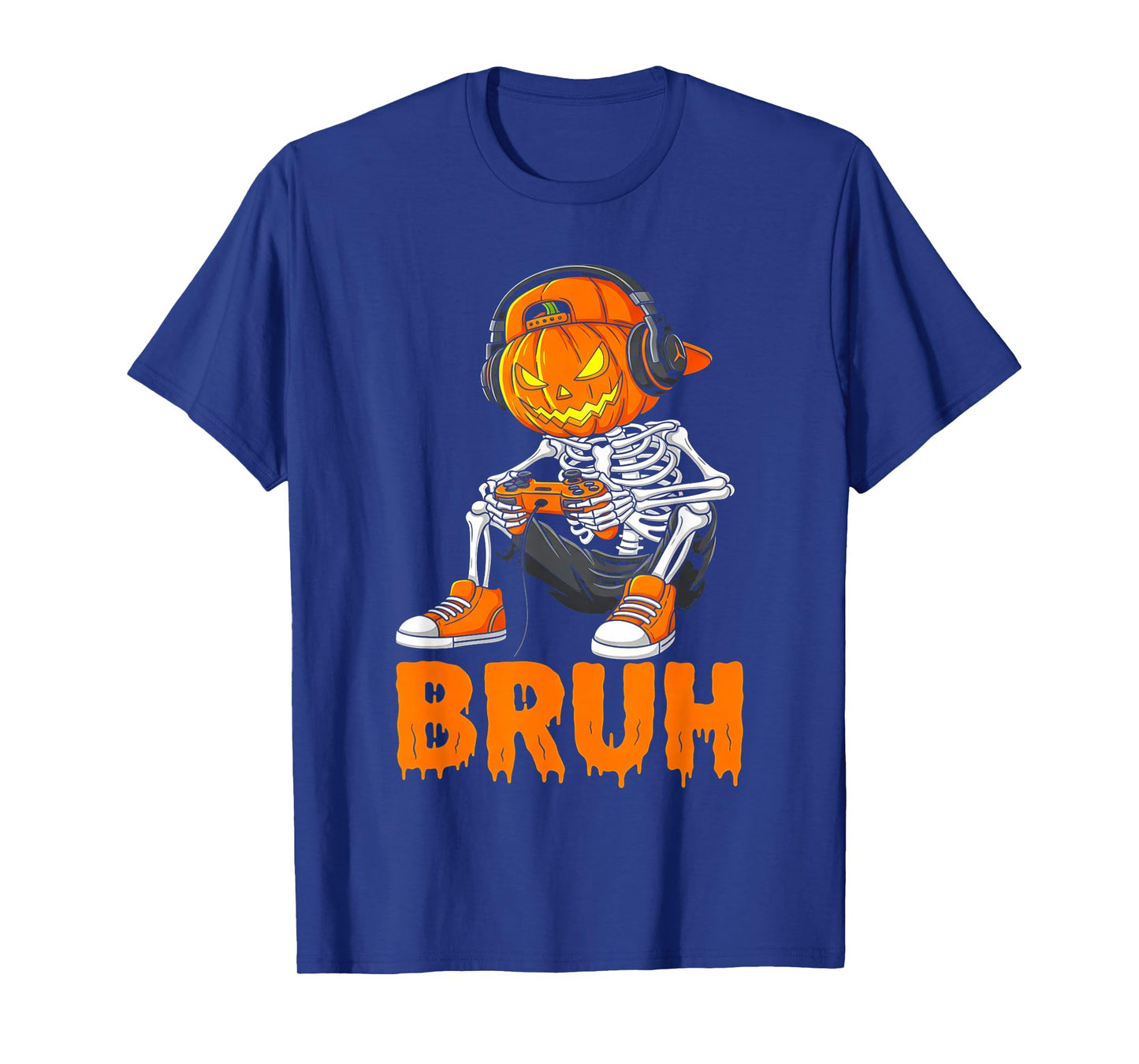 Bruh Skeleton Halloween Funny Pumpkin Costume for Boys Girls T-Shirt