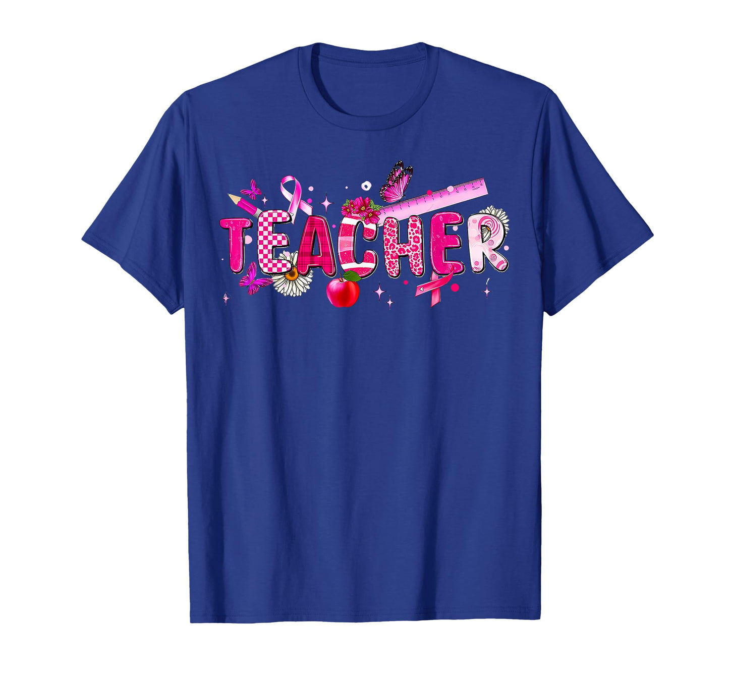 Cancer Awareness Teacher Pink Ribbon Breast Cancer Month T-Shirt