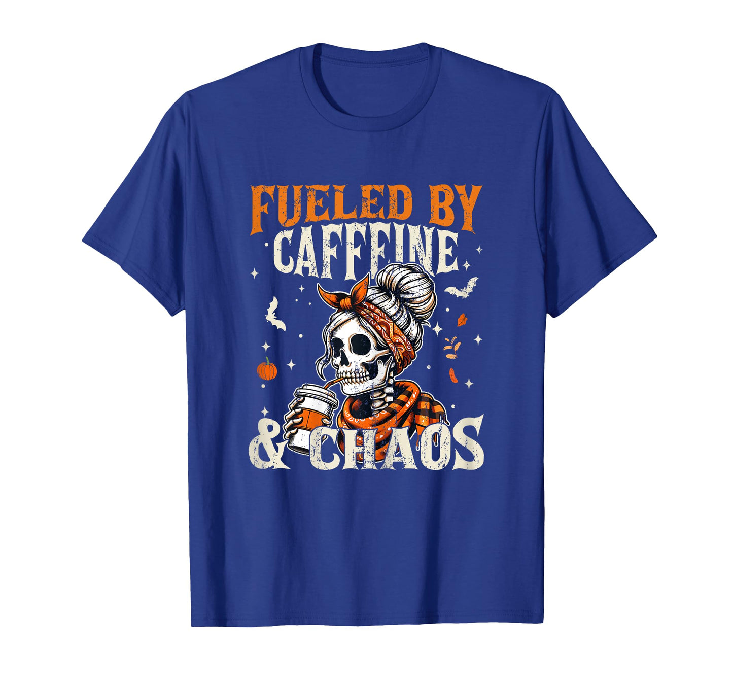 Fueled by Caffeine and Chaos Funny Coffee Halloween Mom Life T-Shirt