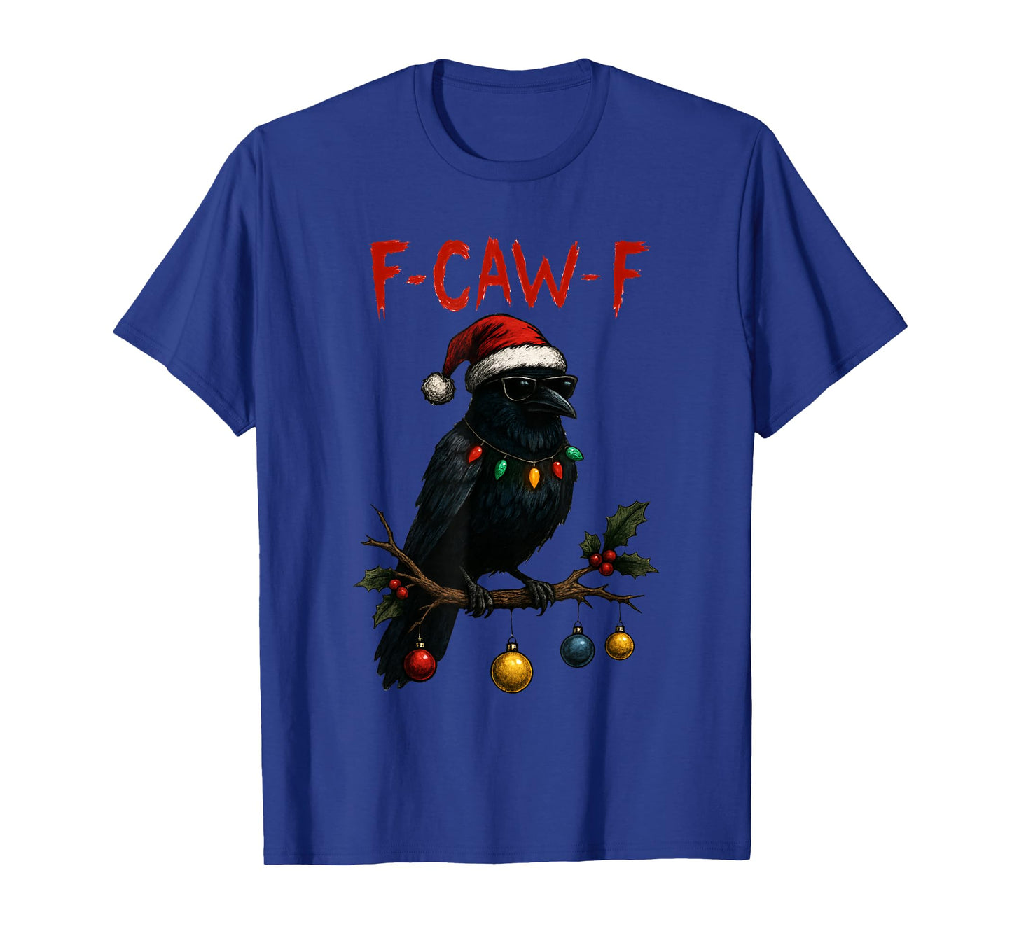 Black Crow F-Caw-F Funny Retro Christmas Lights Santa Hat T-Shirt
