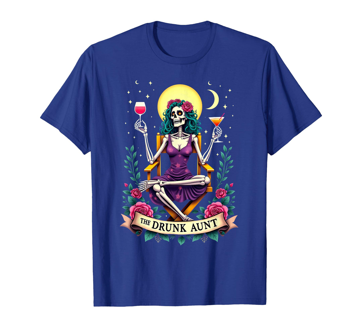 Gothic Tarot Card The Drunk Aunt Skeleton Halloween T-Shirt