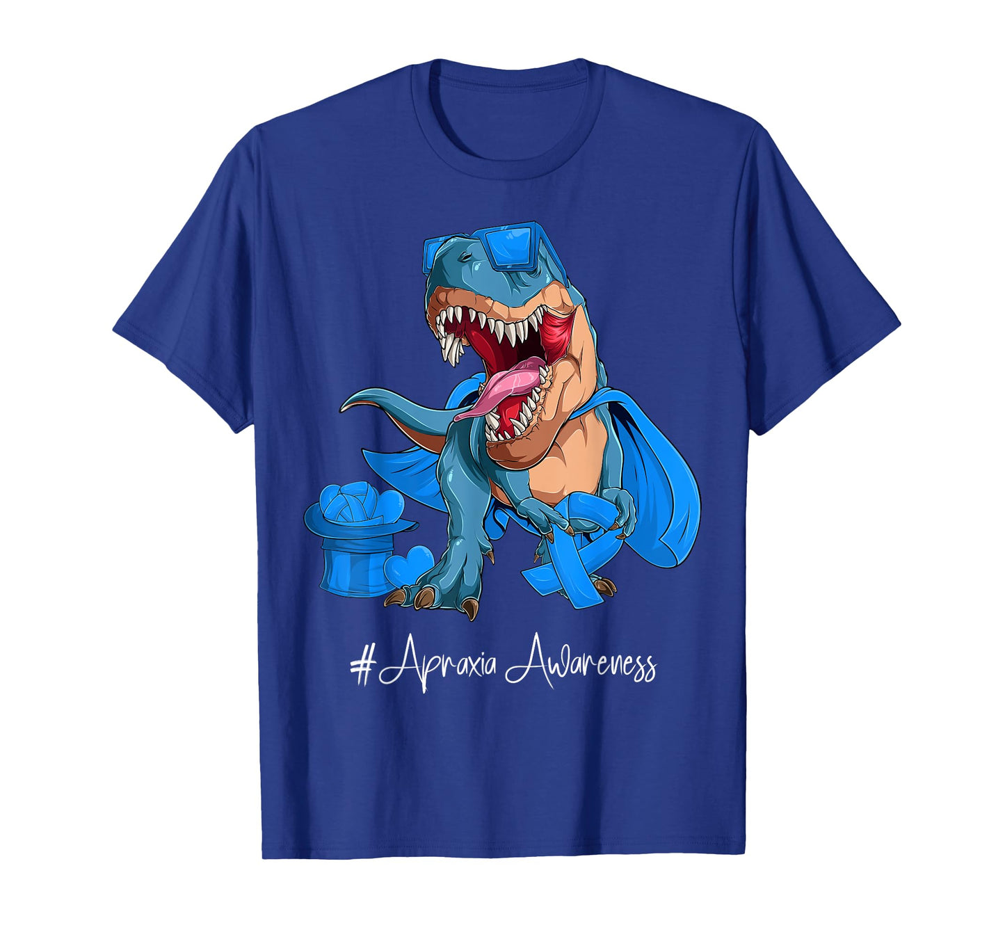 Apraxia Awareness Month Blue Ribbon Trex T-Shirt
