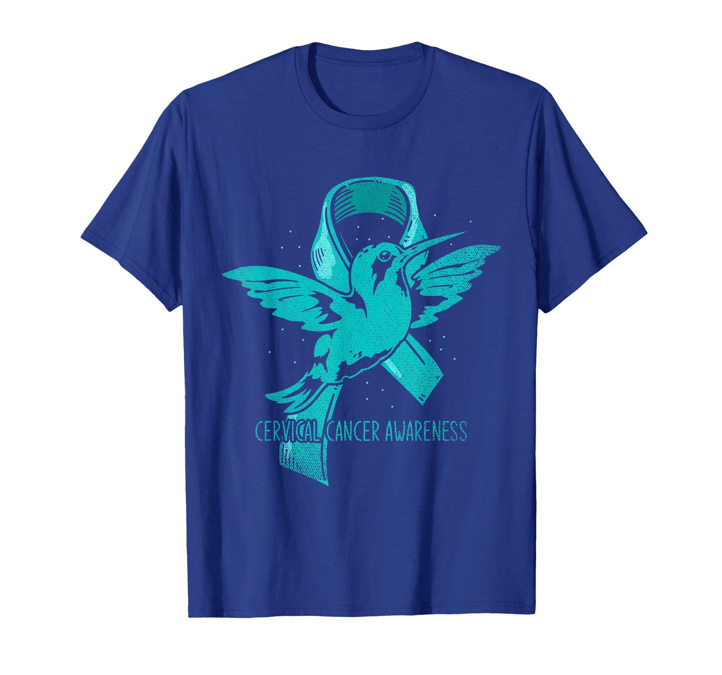 Hummingbird Teal Ribbon Warrior Cervical Cancer Awareness T-Shirt