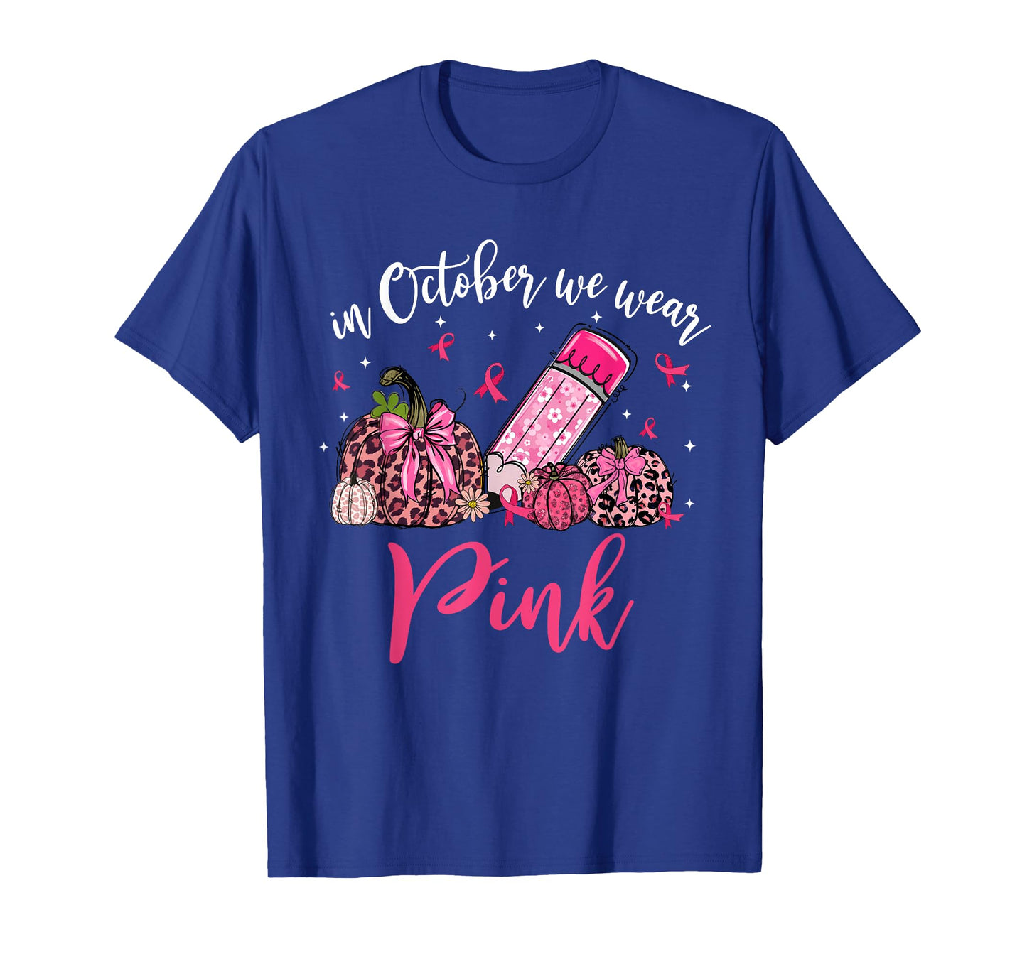 In October We Wear Pink Apple Teacher Daisy Breast Cancer T-Shirt