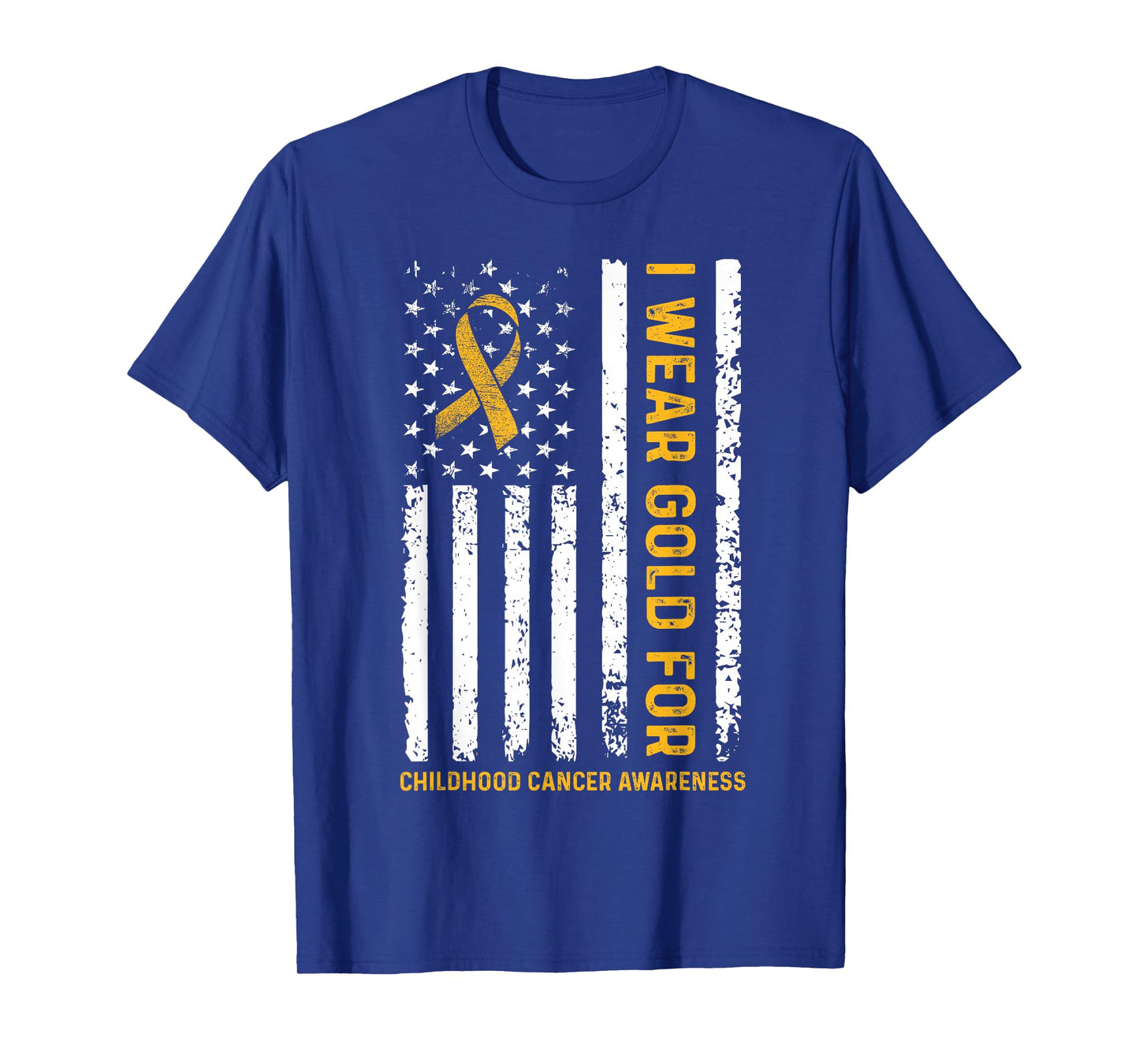 I Wear Gold for Childhood Cancer Awareness Us Flag Ribbon T-Shirt