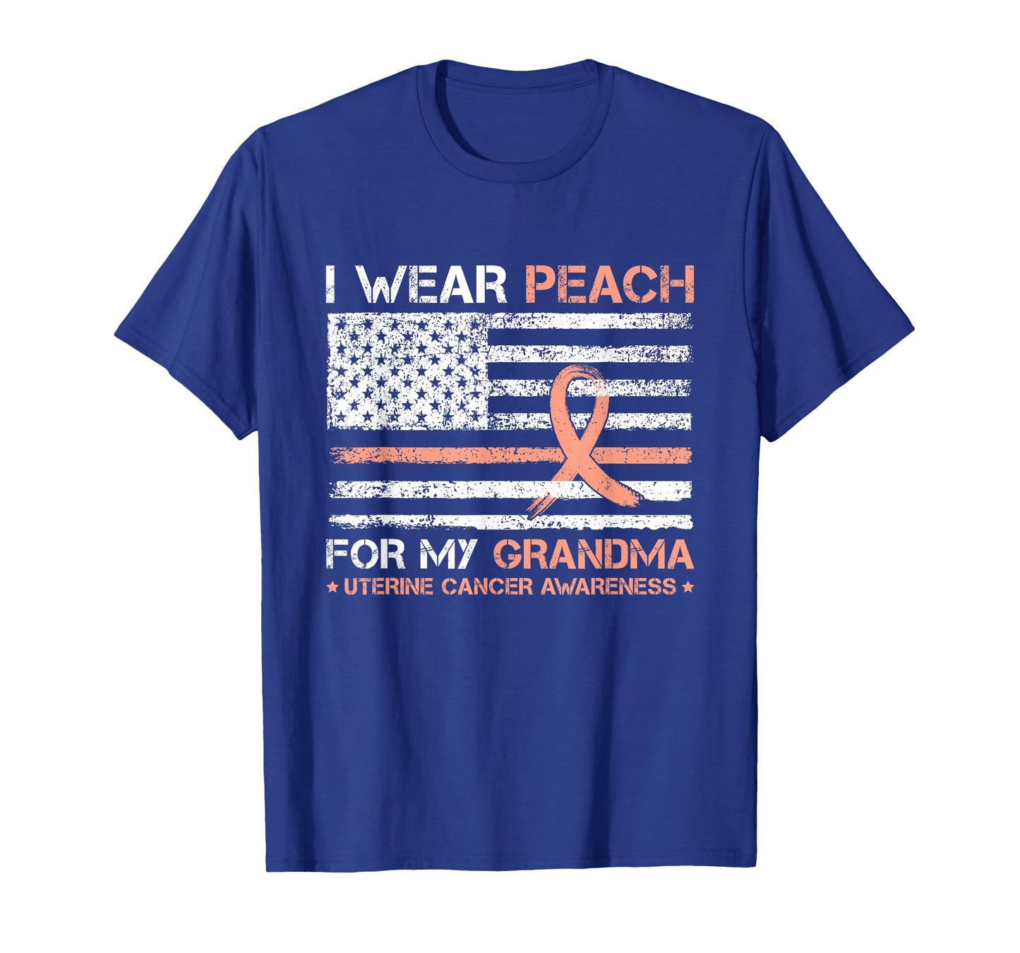 I Wear Peach For My Grandma Uterine Cancer Awareness US Flag T-Shirt