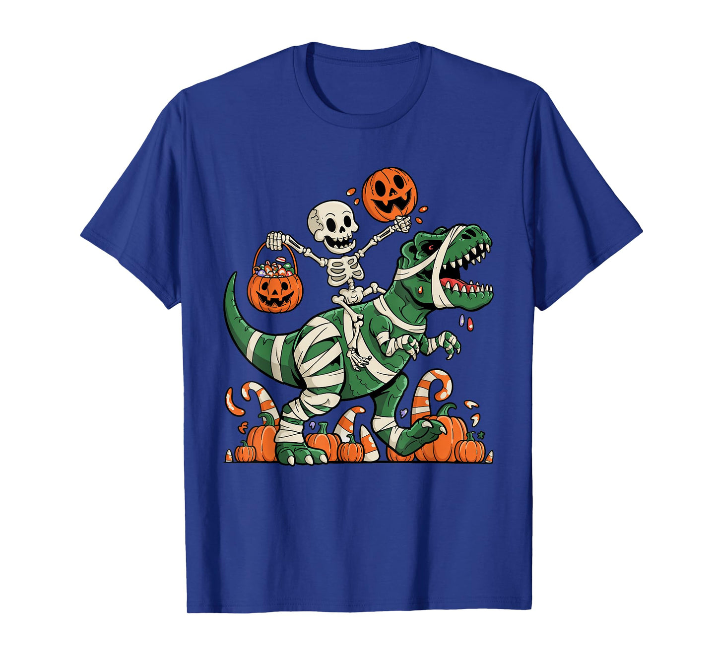 Halloween Skeleton Riding Dinosaur Trick or Treat Kids Boys T-Shirt