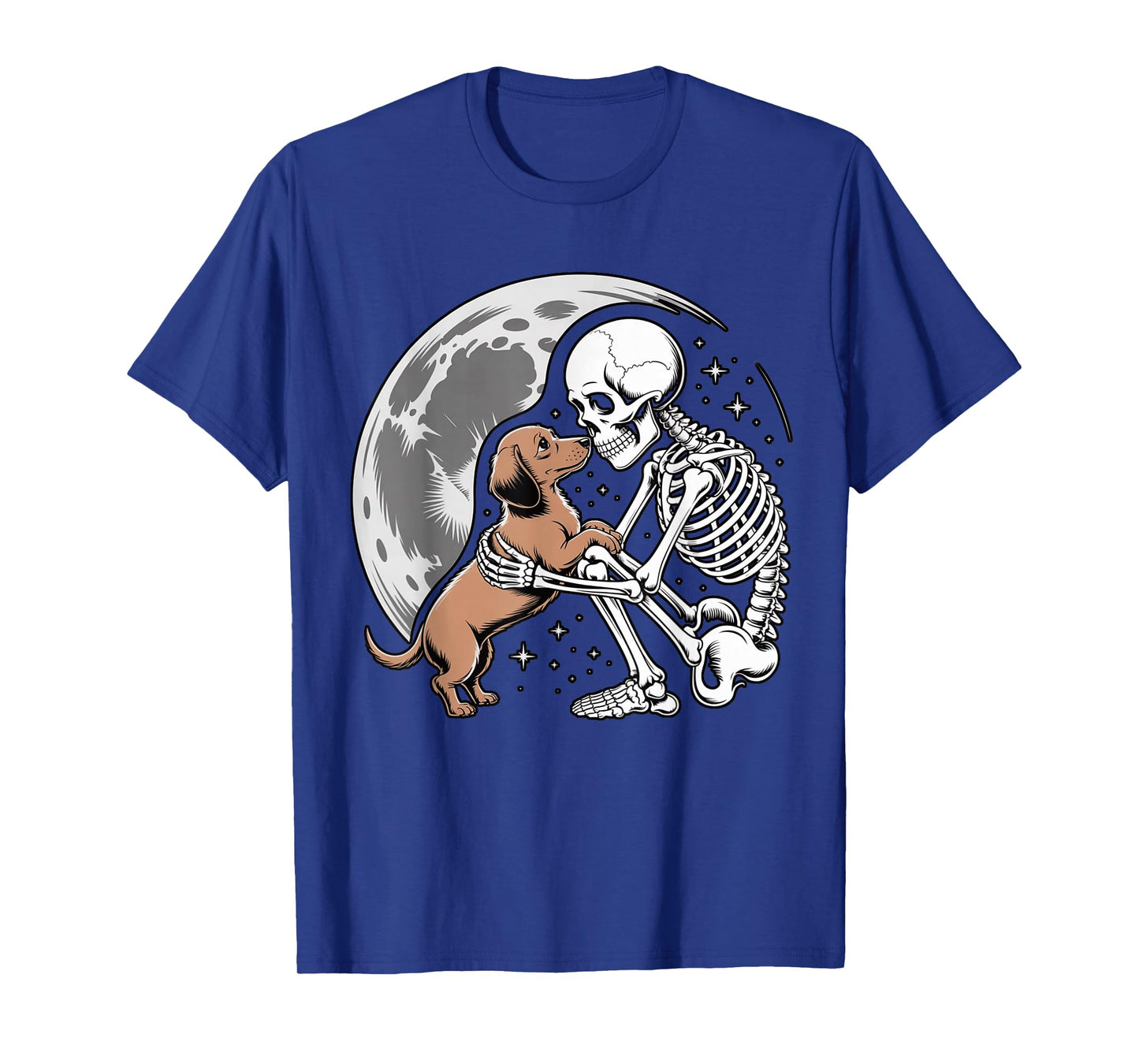 Skeleton Hugging Dog Halloween Dachshund Lover Mom Dad T-Shirt