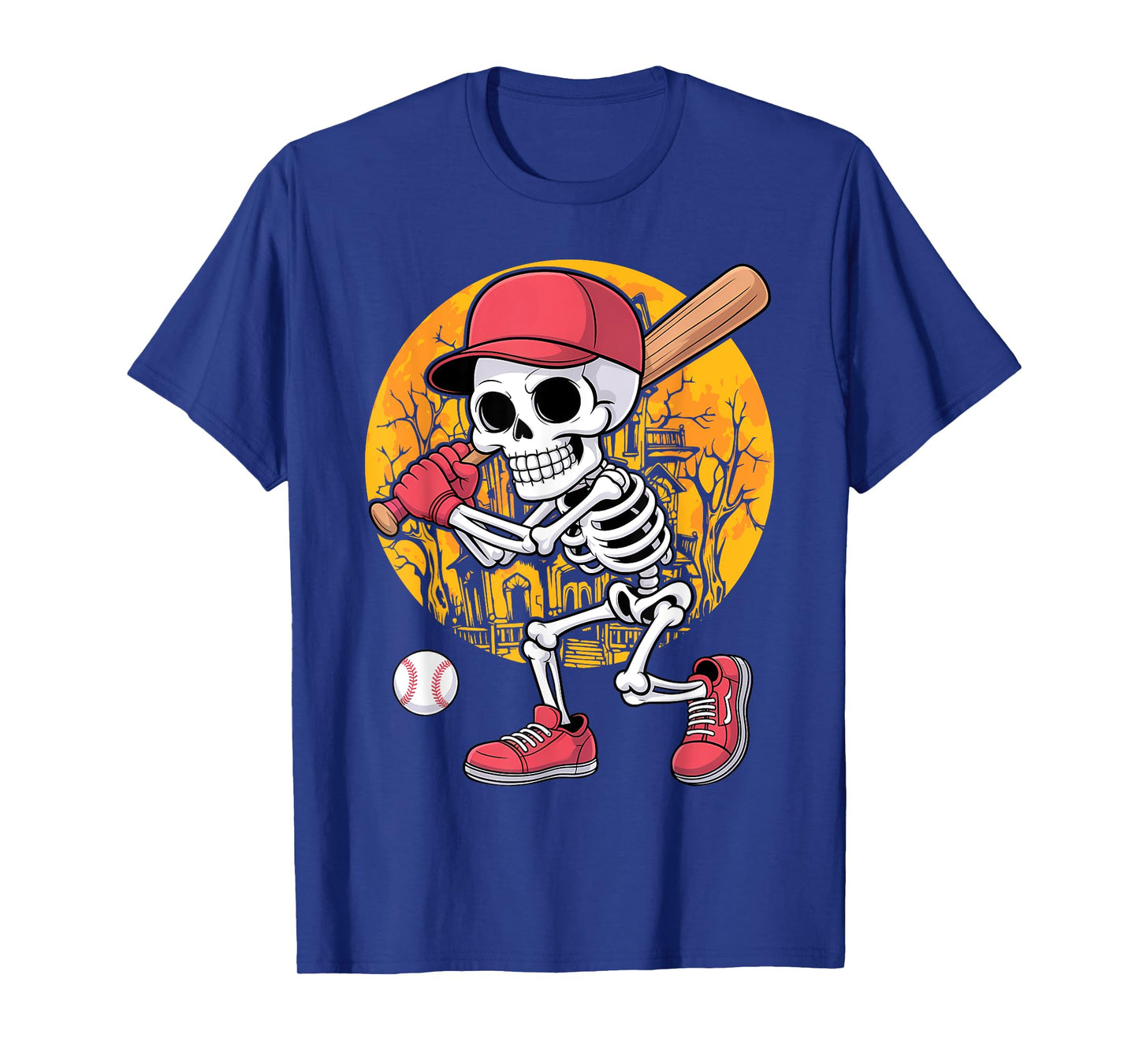 Skeleton Men Boys Baseball Halloween T-Shirt
