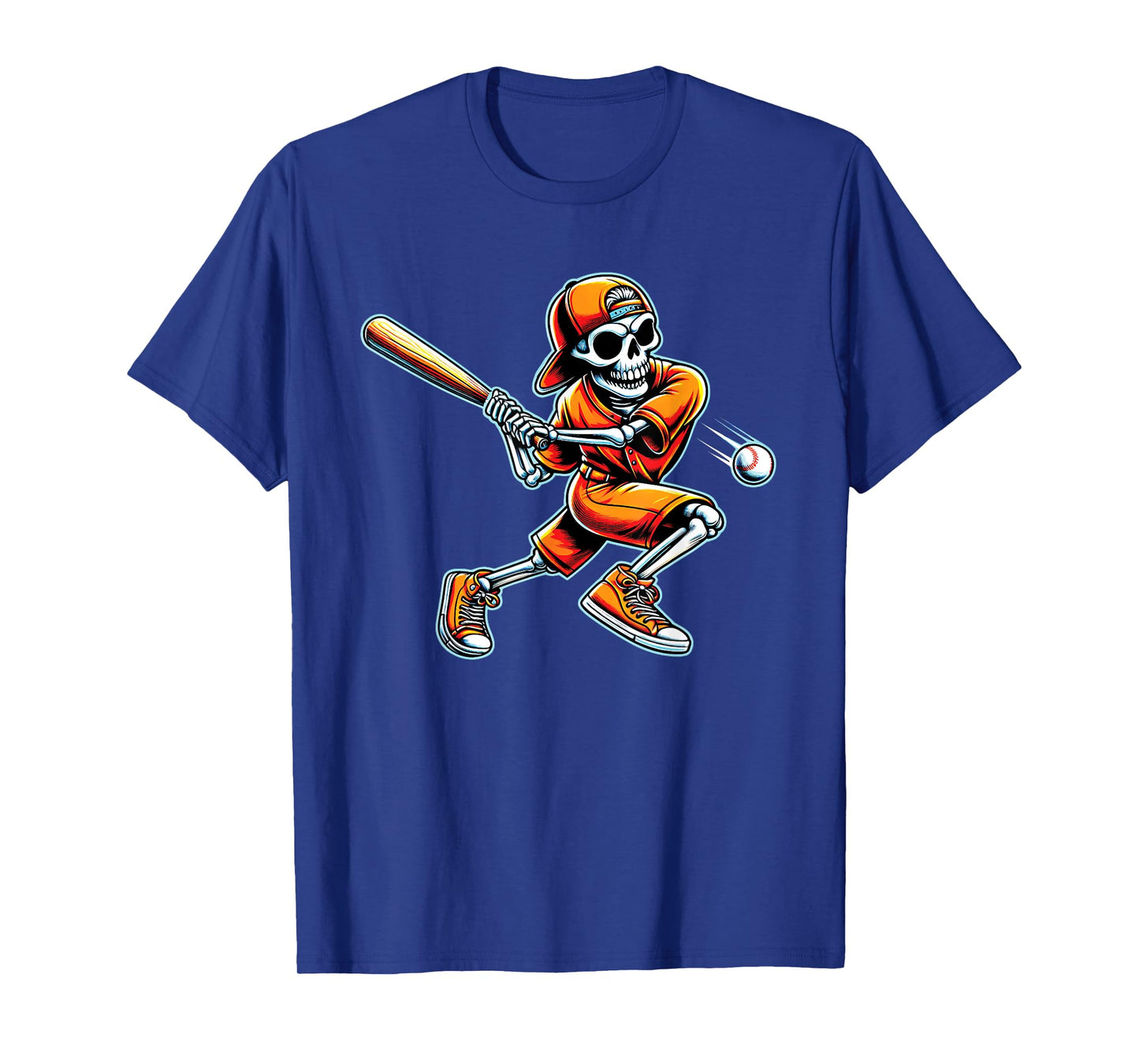 Funny Skeleton Batting Baseball Halloween Boys Men Kids Tees T-Shirt
