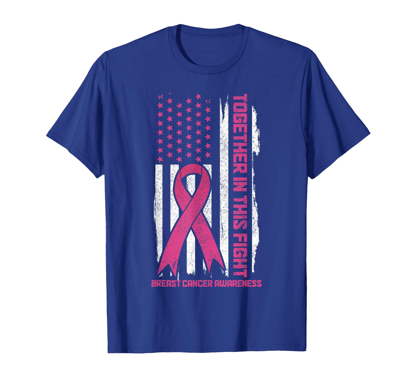 Breast Cancer Awareness Pink Ribbon American Flag Patriotic T-Shirt