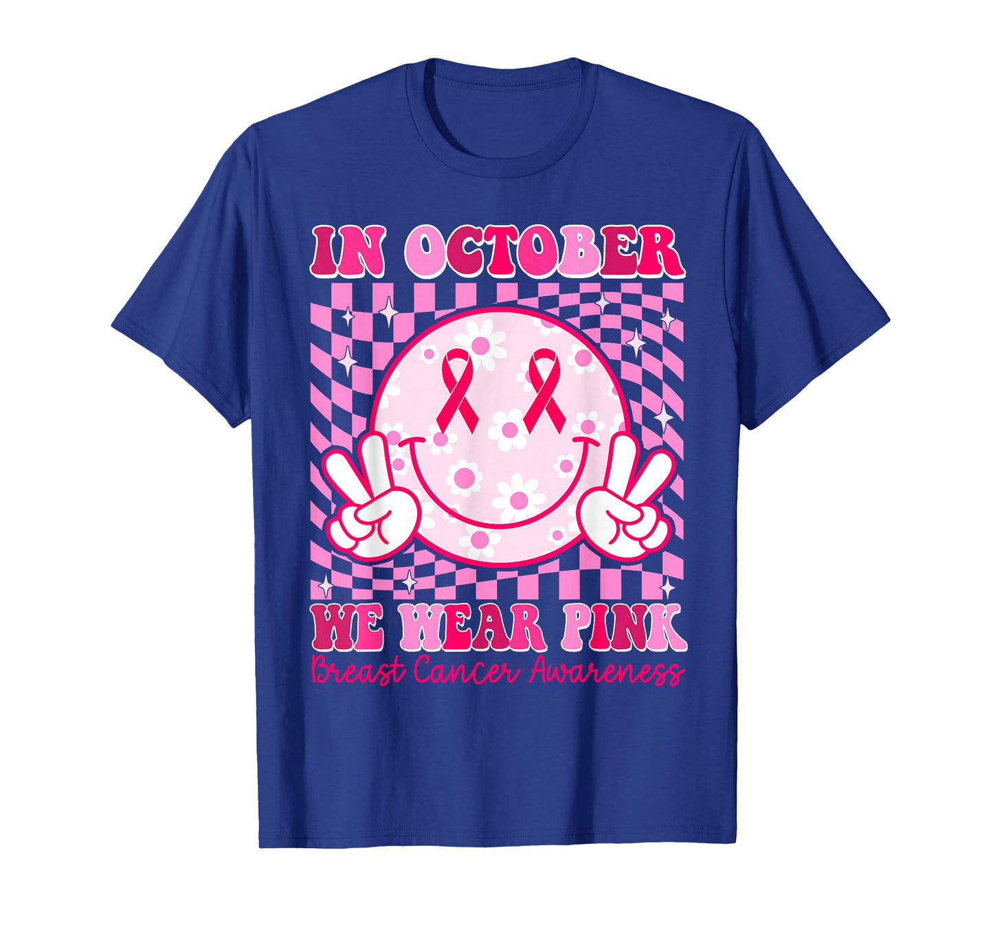 Groovy In October We Wear Pink Breast Cancer Awareness T-Shirt