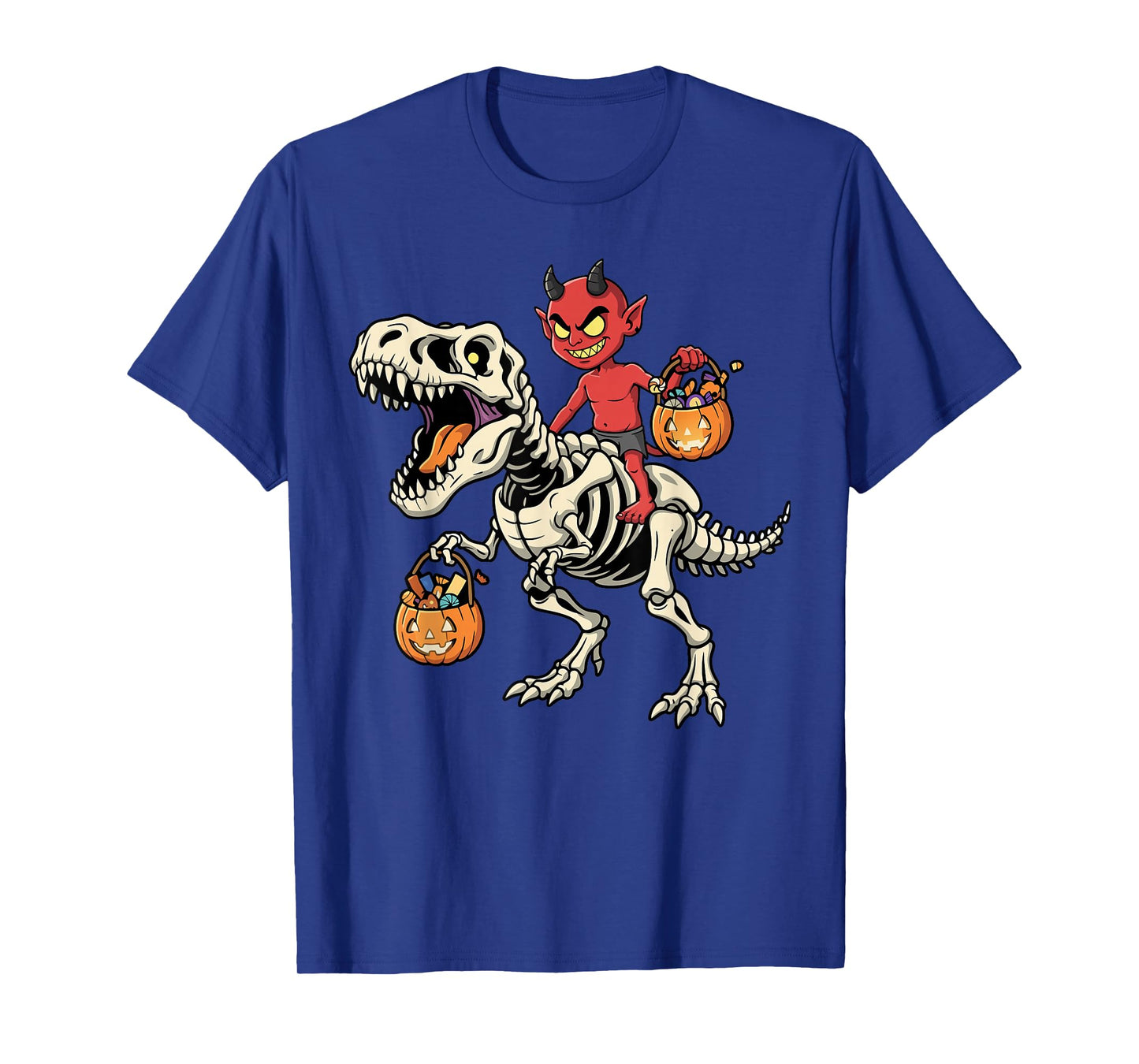 Demon Riding Skeleton T-Rex Funny Halloween Dinosaur T-Shirt
