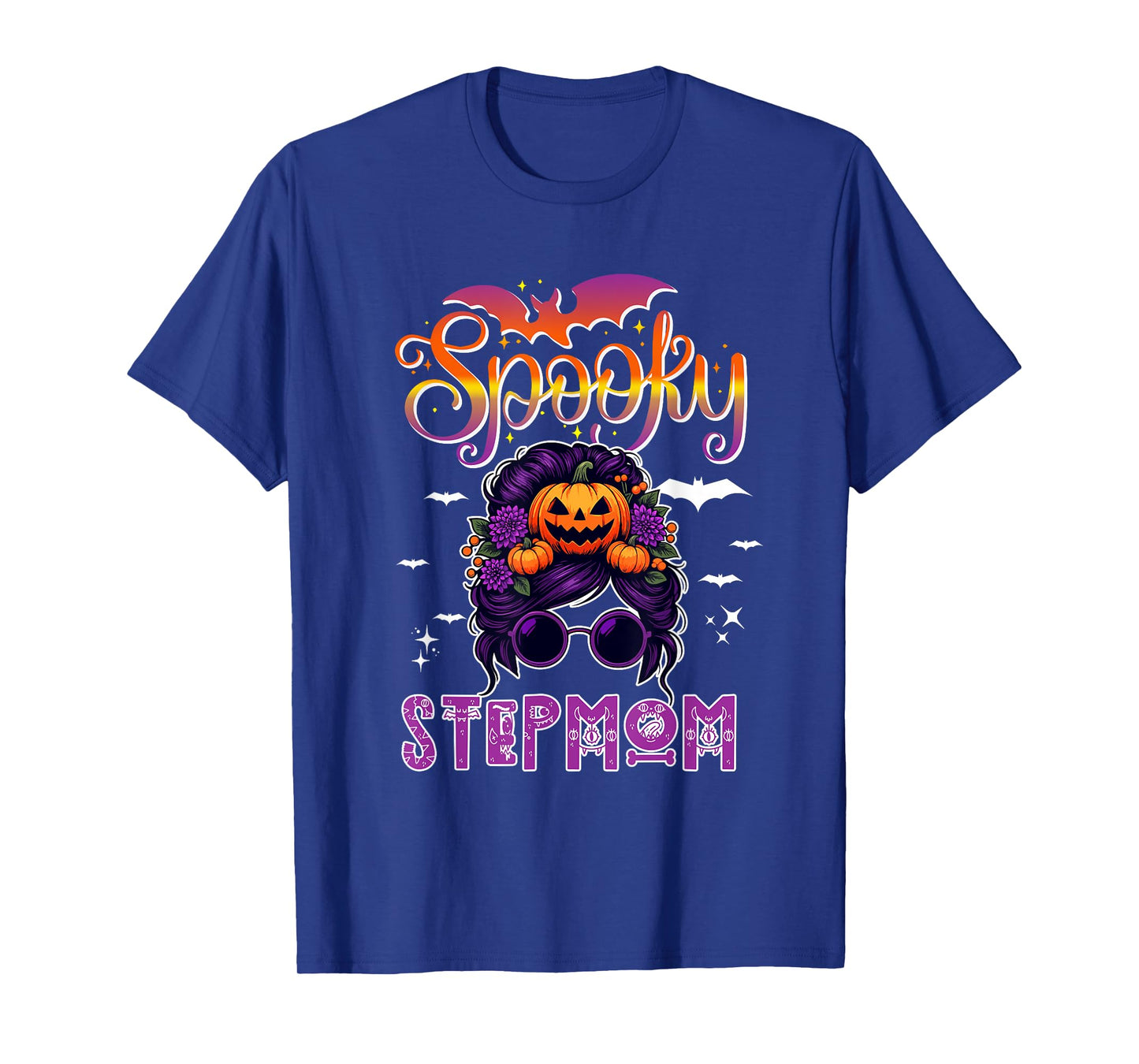 Spooky Halloween Stepmom Women Messy Bun Hair Sunglasses T-Shirt