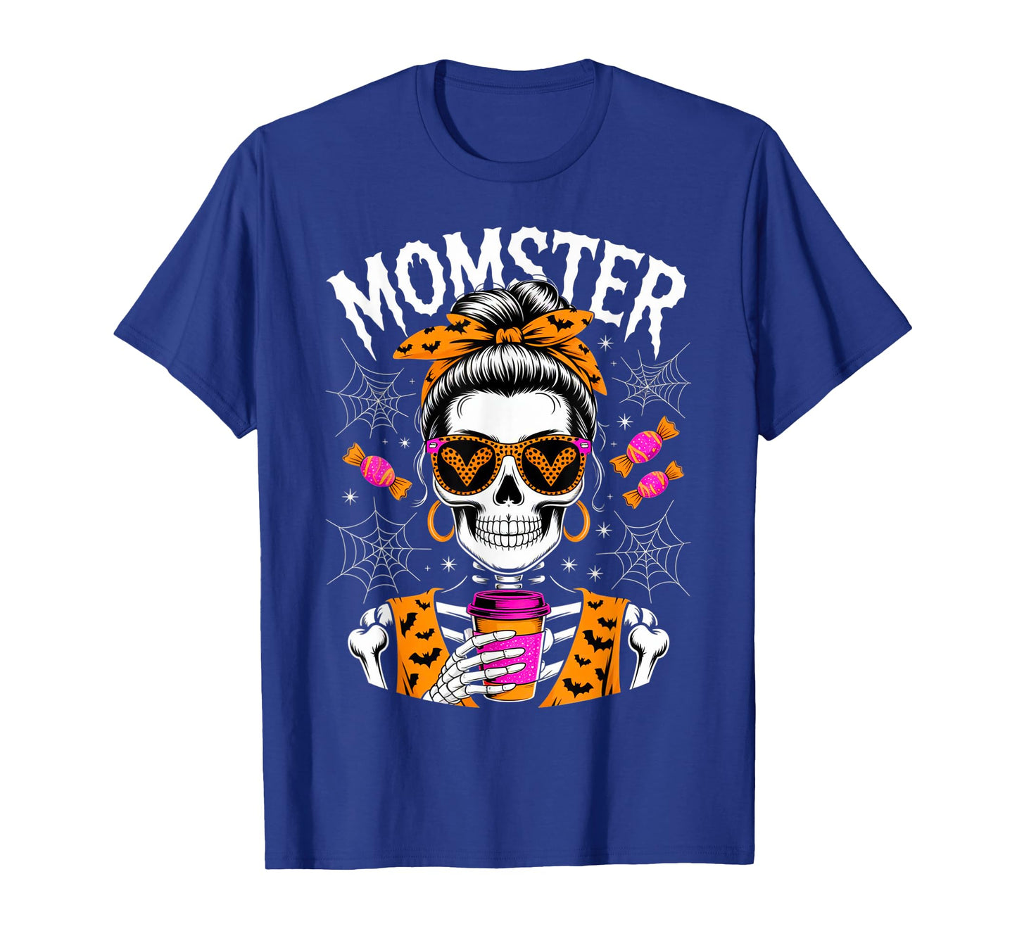 Momster Halloween Costume Skeleton Messy Bun Mother Coffee T-Shirt