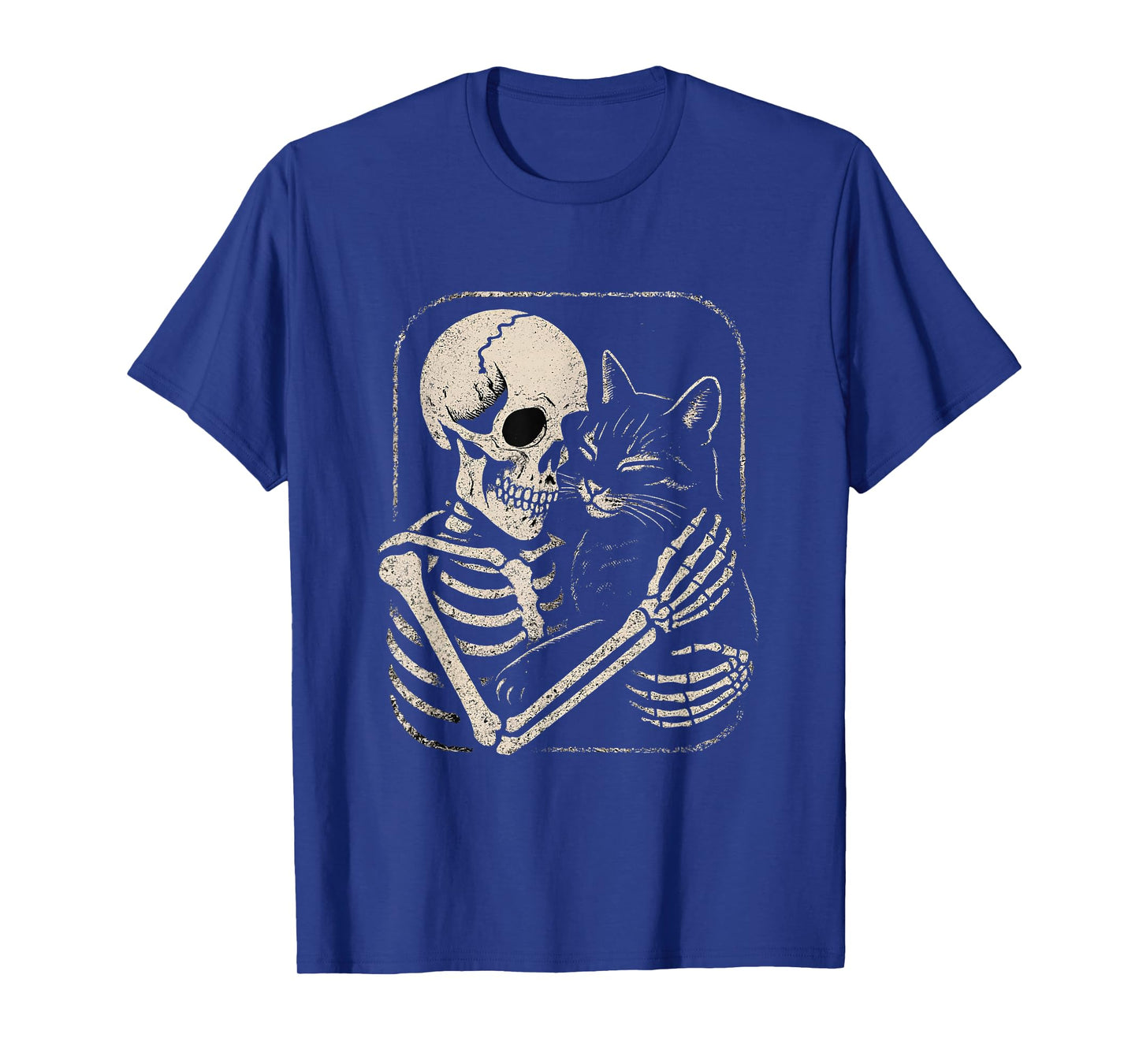 Spooky Skeleton Hugging a Cute Cat Kitten Lover Mom Dad T-Shirt