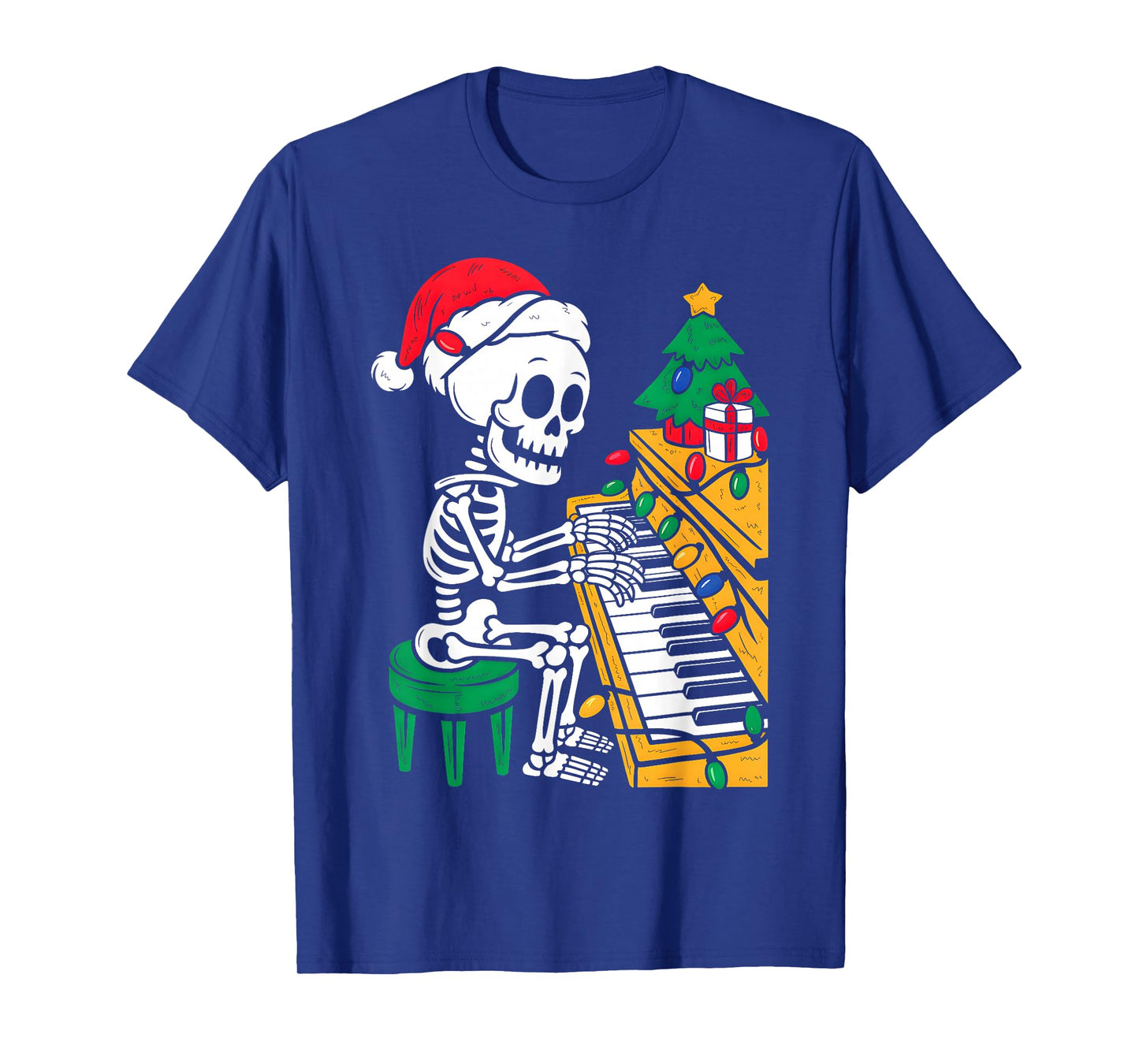 Xmas Santa Skeleton Playing Piano Funny Christmas Boys Kids T-Shirt