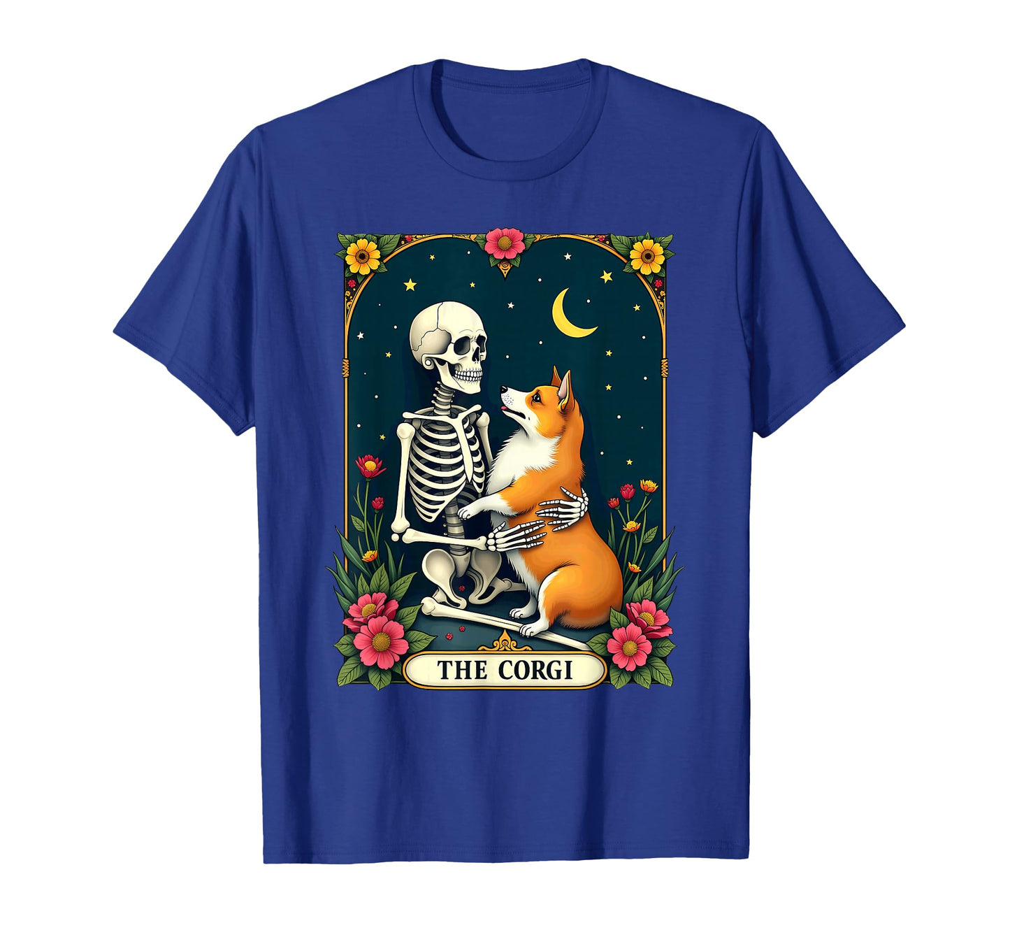 Gothic Tarot Card The Corgi Skeleton Halloween T-Shirt