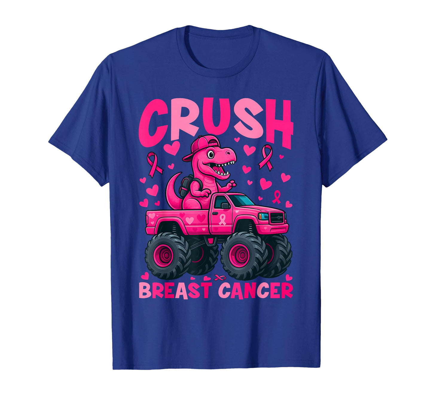 Crush Breast Cancer Awareness Monster Truck Dinosaur Boy Kid T-Shirt