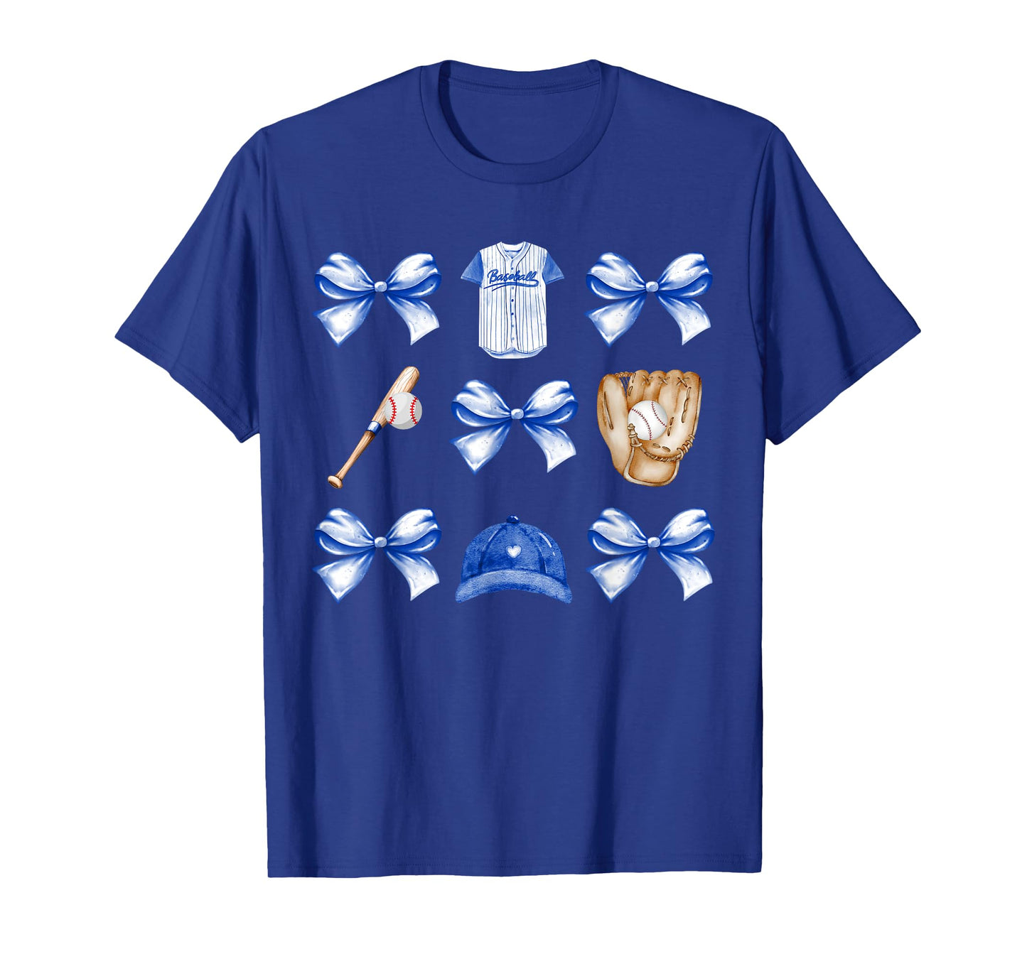 Baseball Game Day Blue Coquette Bow Baseball Mom Retro T-Shirt